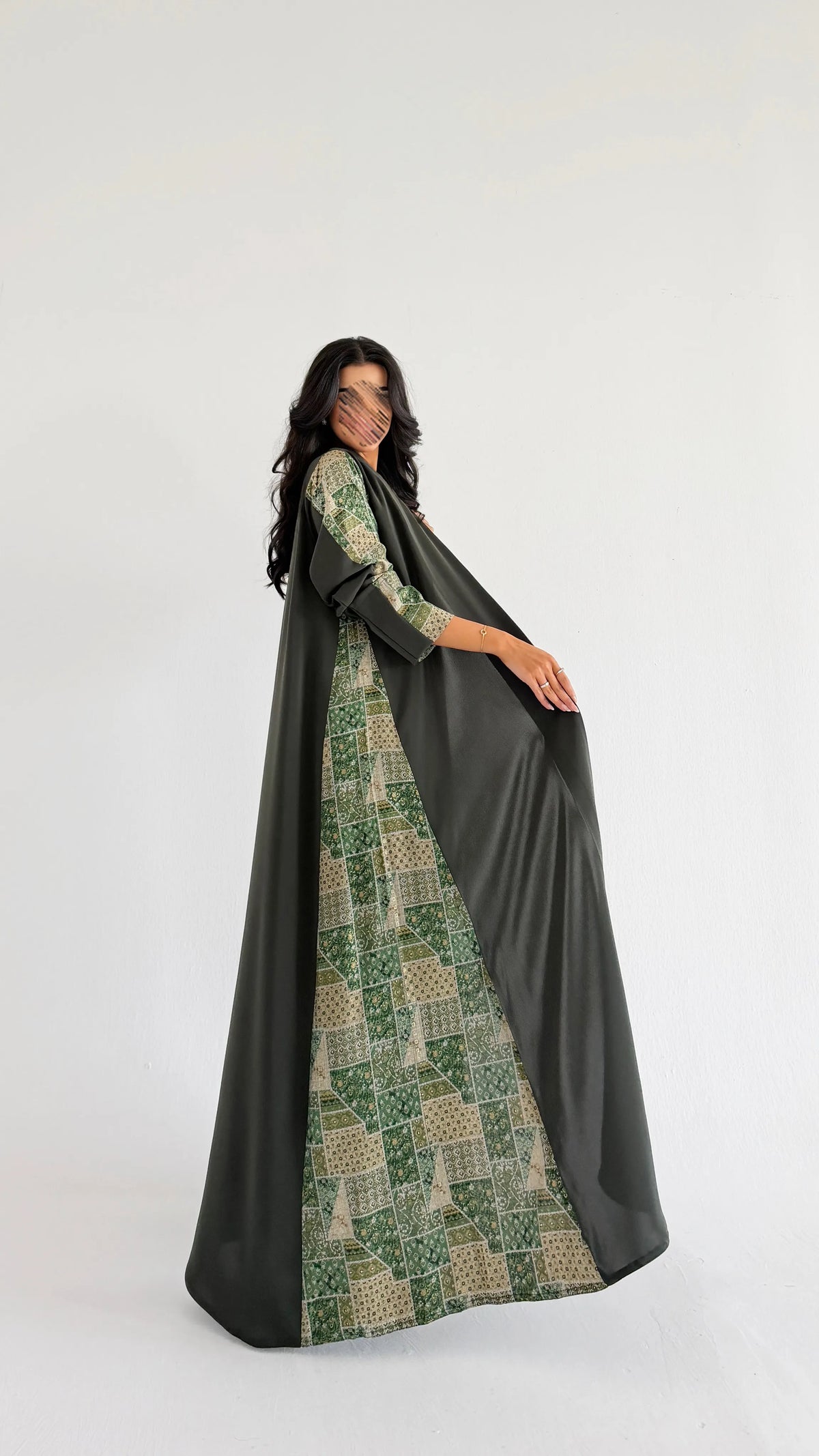 MWT1284 - عباية كريب بتدخيلة لينن طباعة - Aya