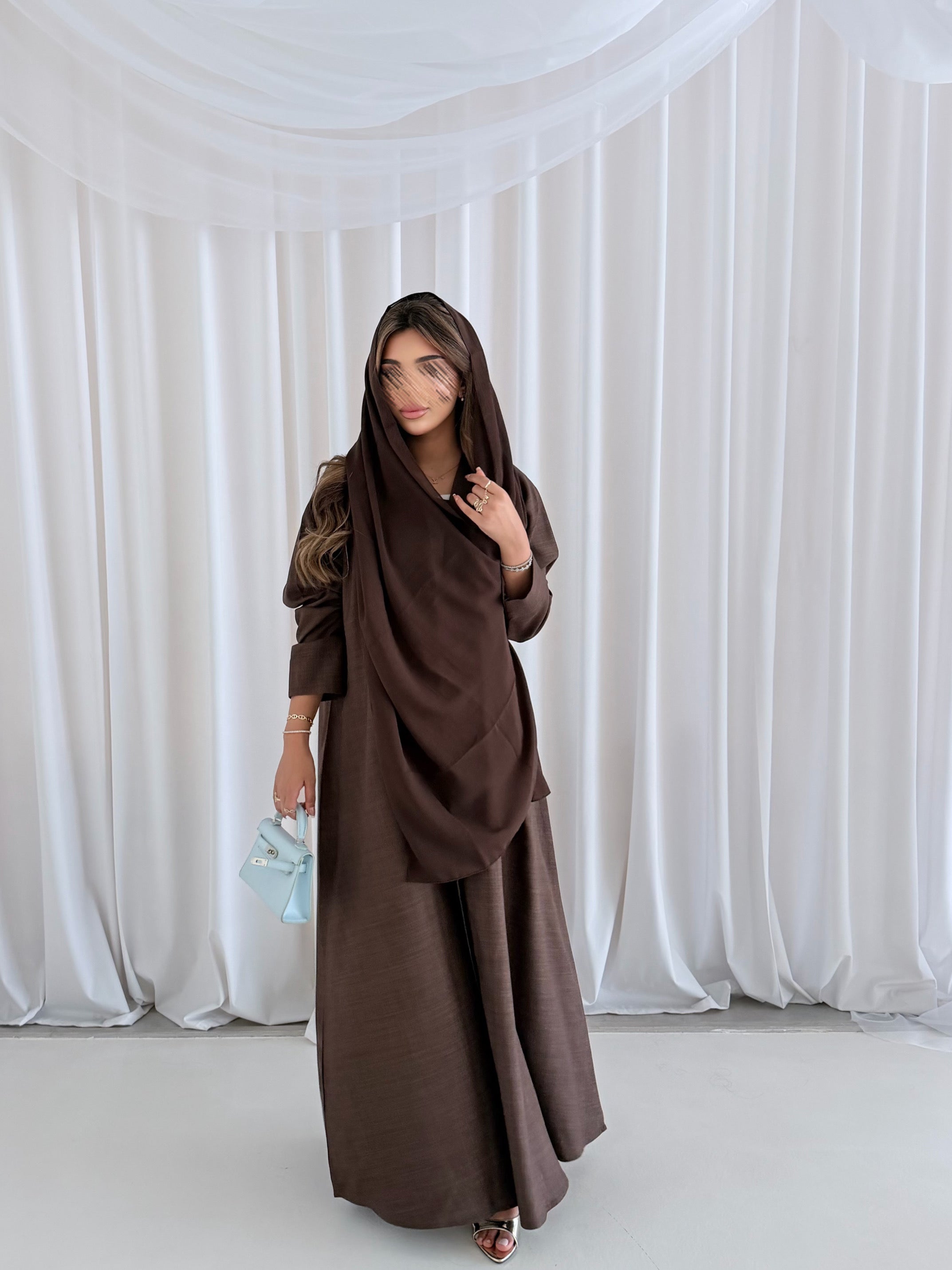 MWT1055 - عبايه بني لنن - Aya