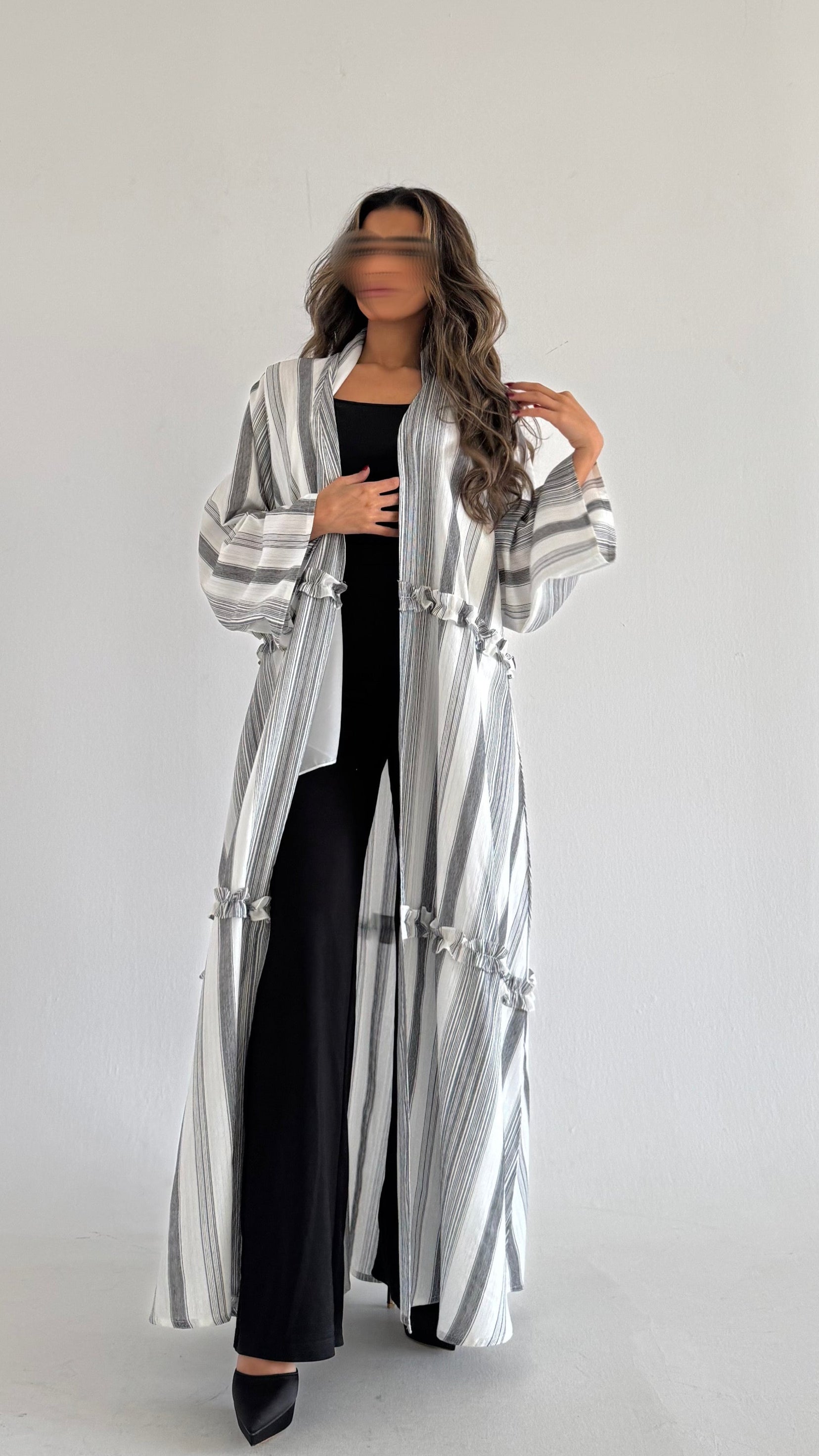 MWT301 - عباية لنن مقلم|striped linen