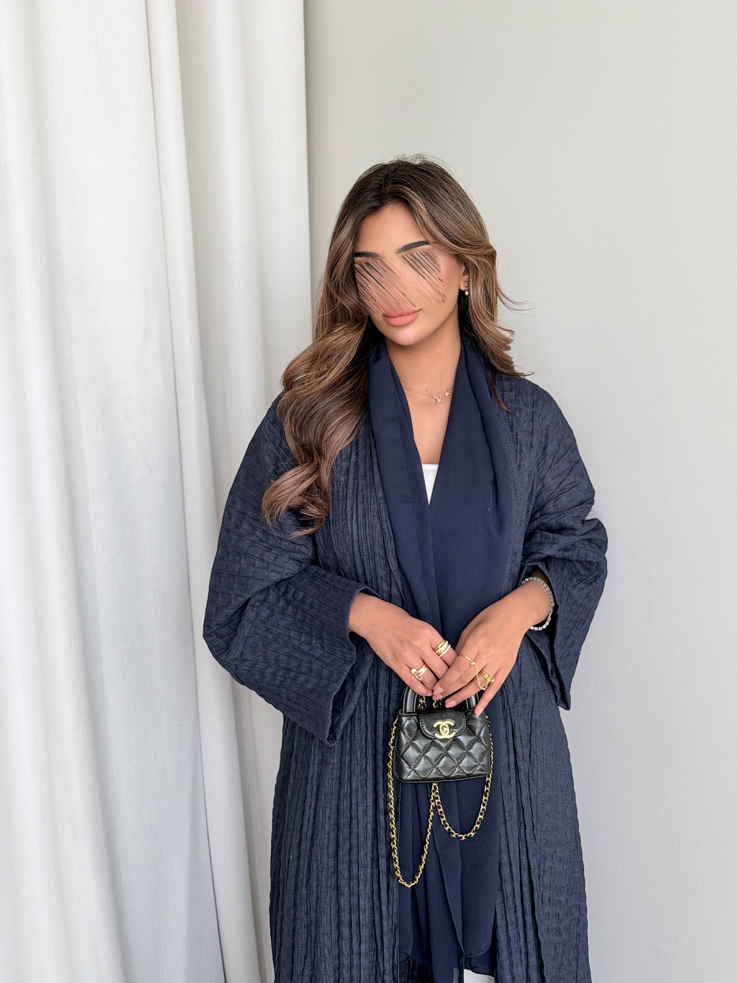 MWT5022 - قماش لينن كحلي فاتح قصة ربع كلوش - Aya