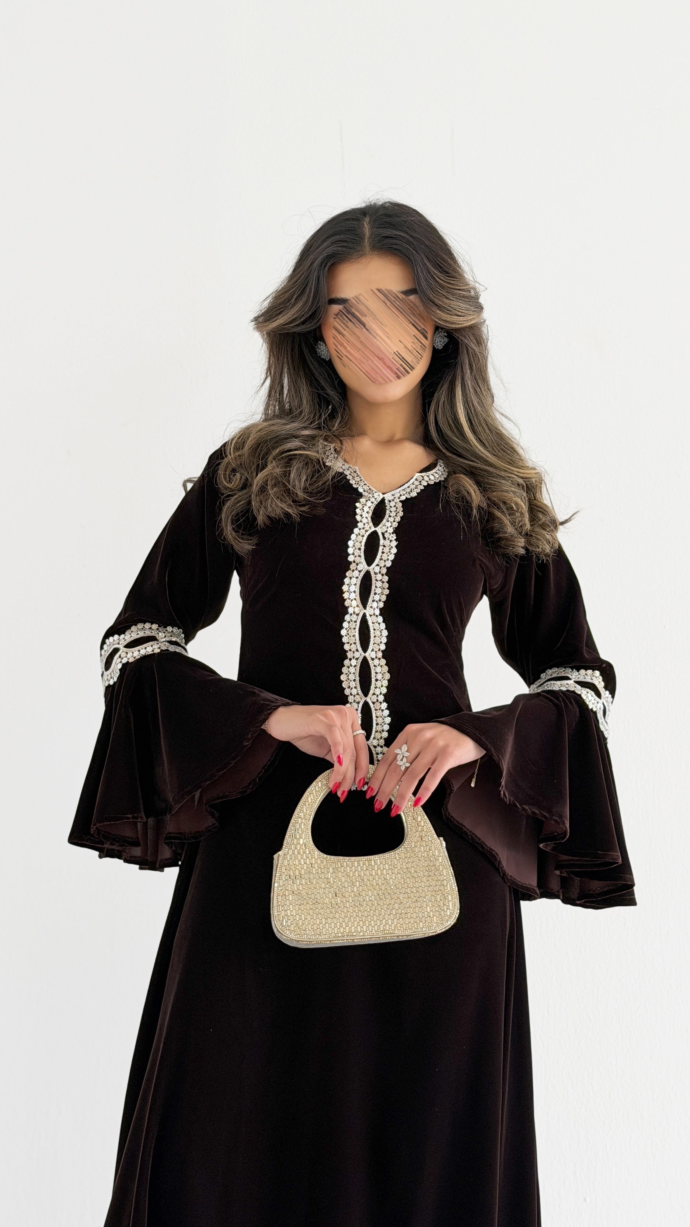 MWJ013 - جلابية مخمل مكسر بتصميم أنيق وكلفة ناعمة متوازنة - Aya