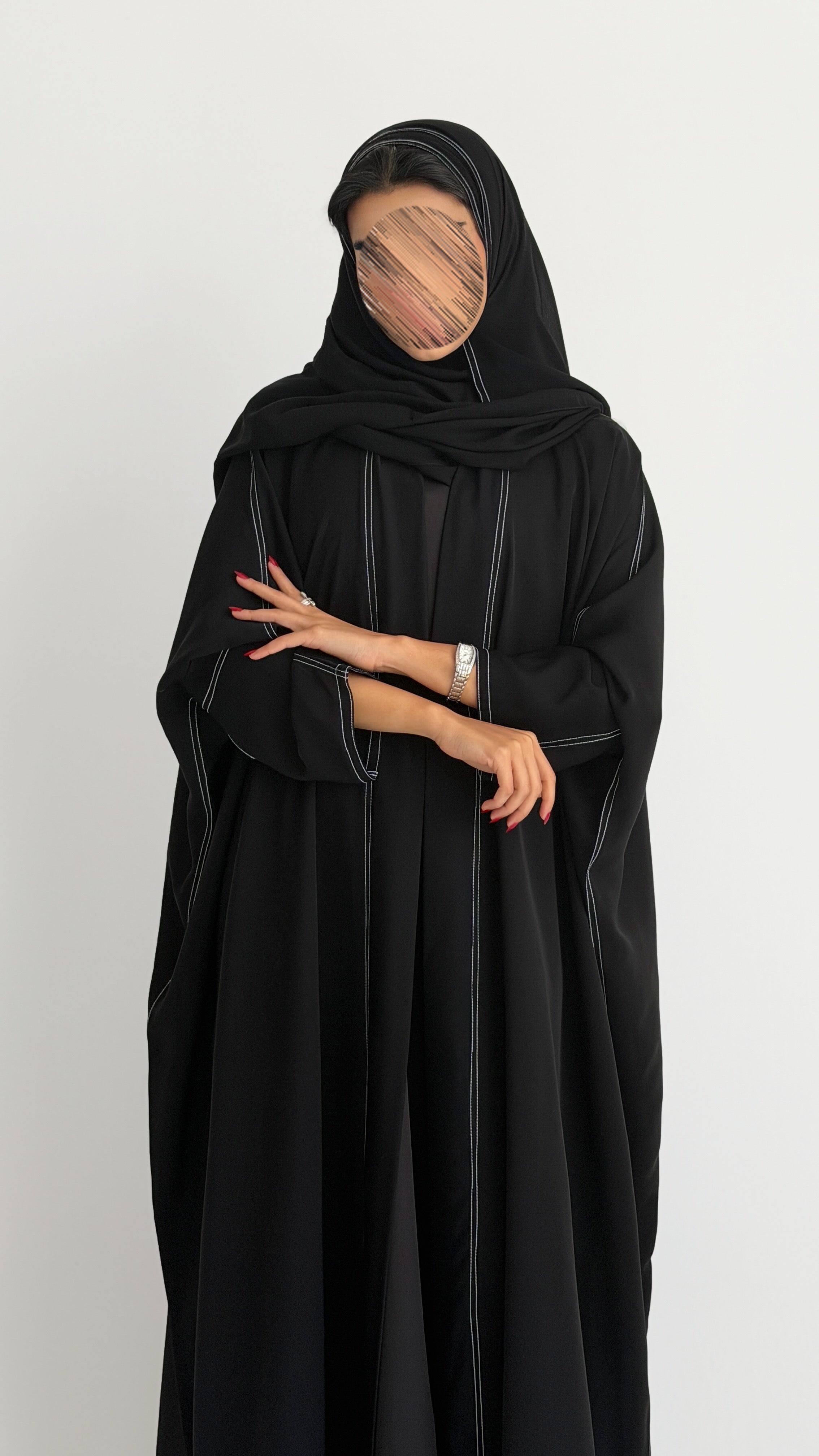 MW2200 - عبايه كريب  نص بشت بقصه راقية وحصري - Aya