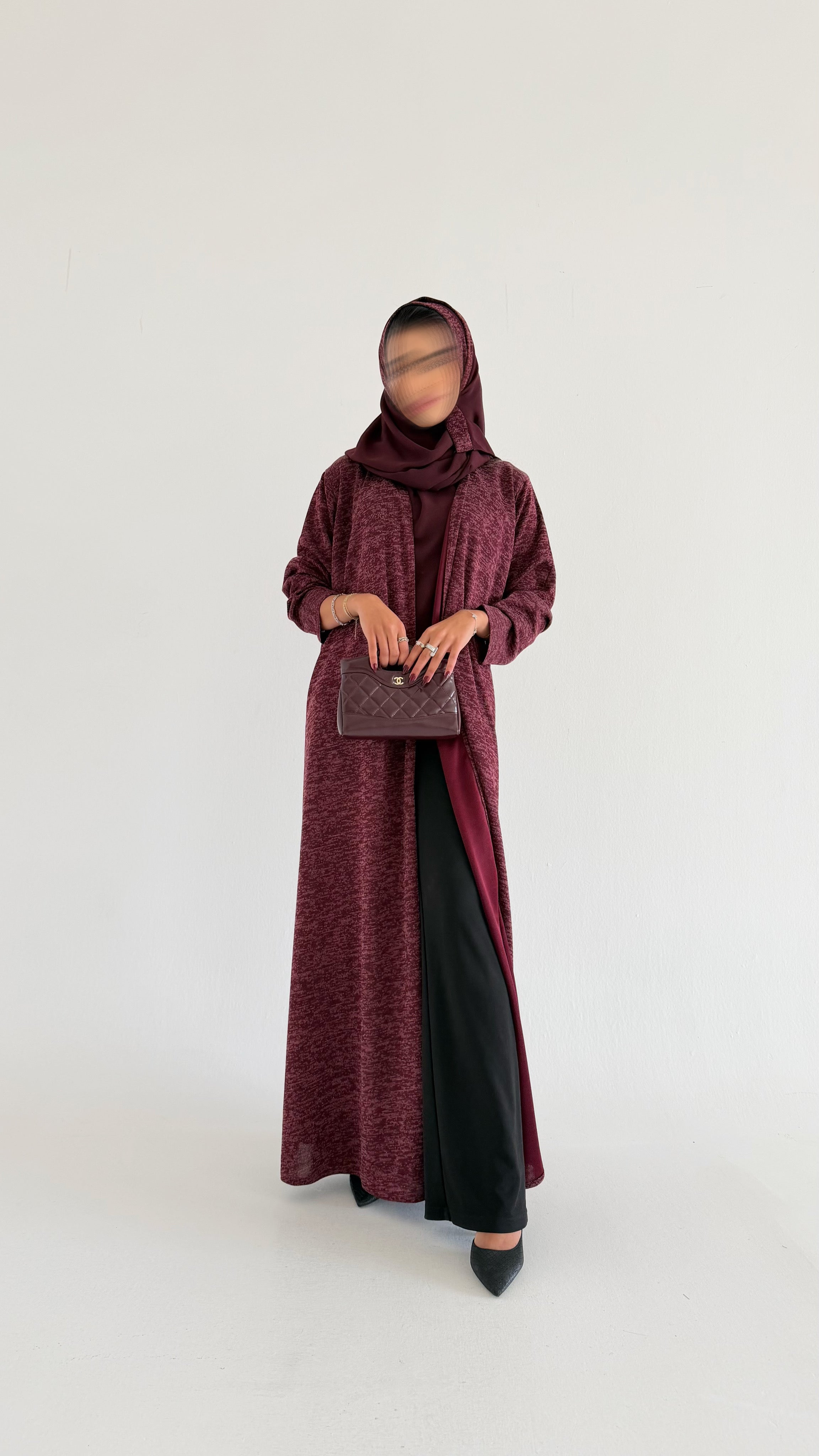MWT588 -  عباية ستريتش عنابي | Stretch abaya in burgundy - Aya