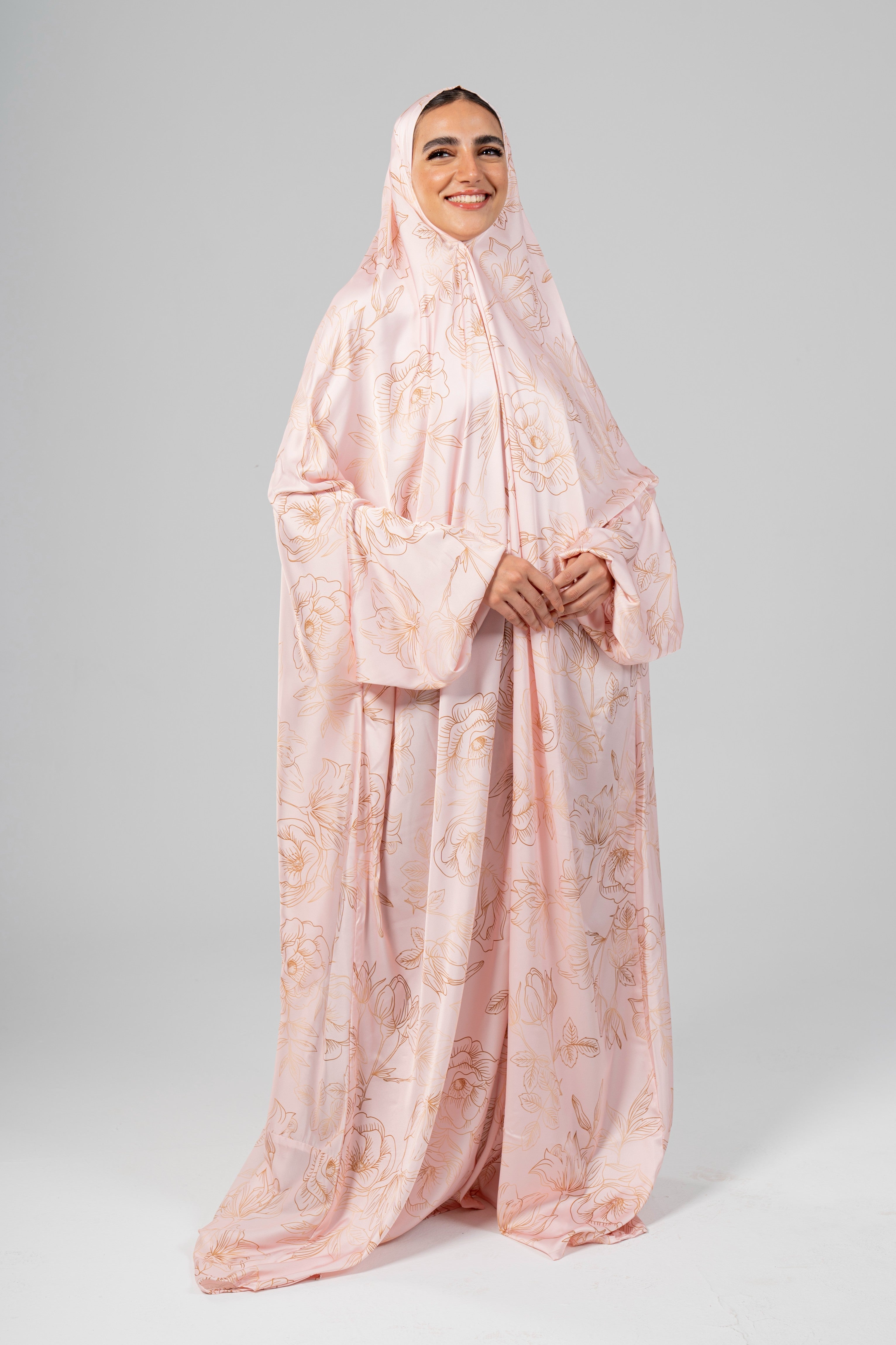 Flowers In Rose Gold Khimar - Aya
