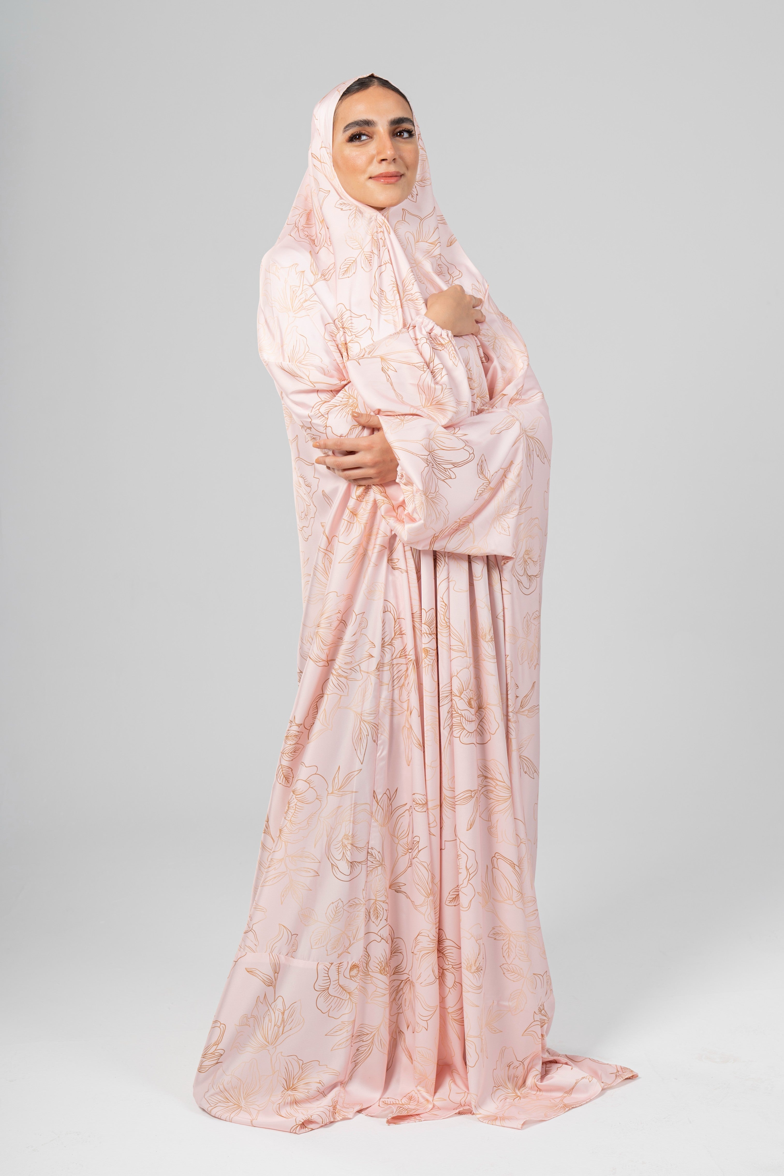 Flowers In Rose Gold Khimar - Aya