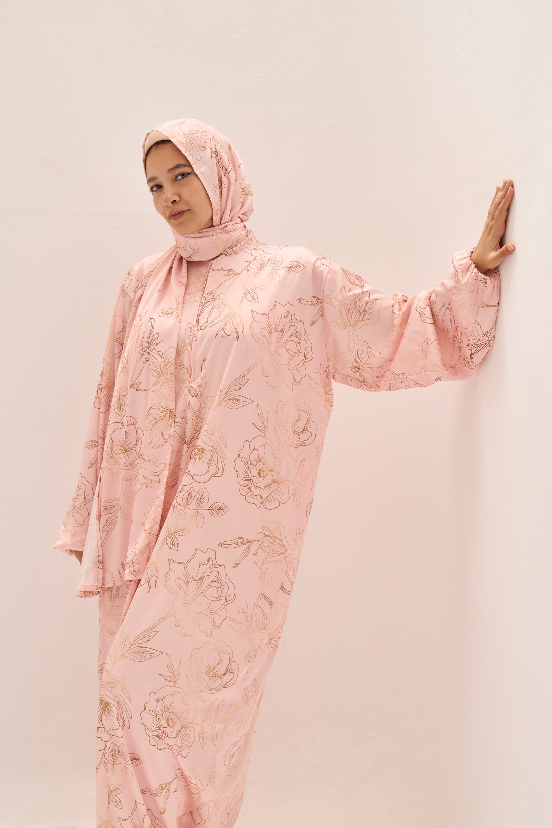Flowers in Rose Gold Prayer Dress - Aya