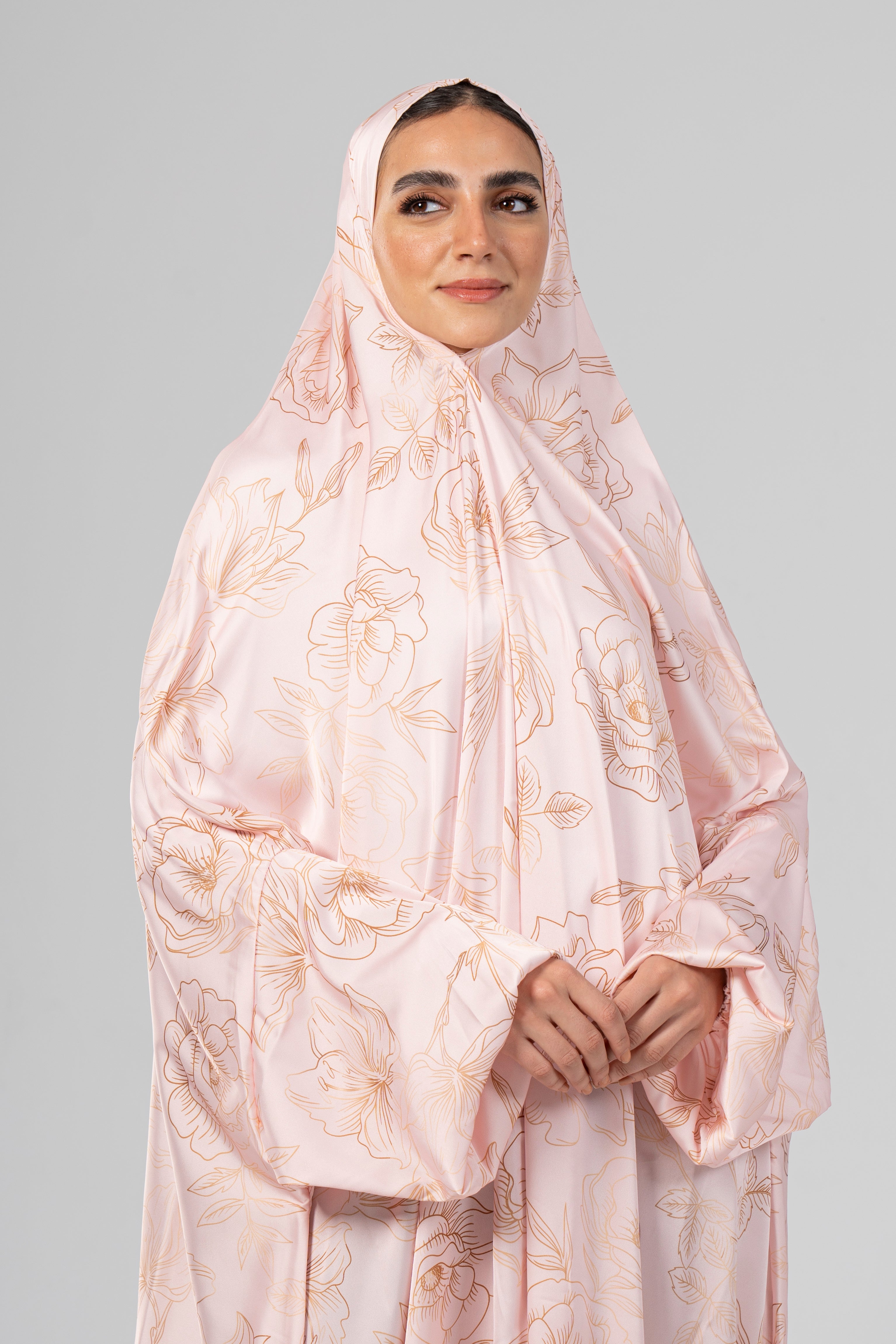 Flowers In Rose Gold Khimar - Aya