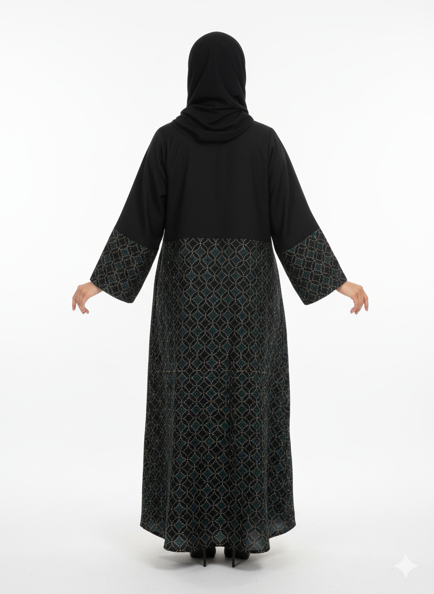 MWT389 - عباية اسود مع تدخيلة