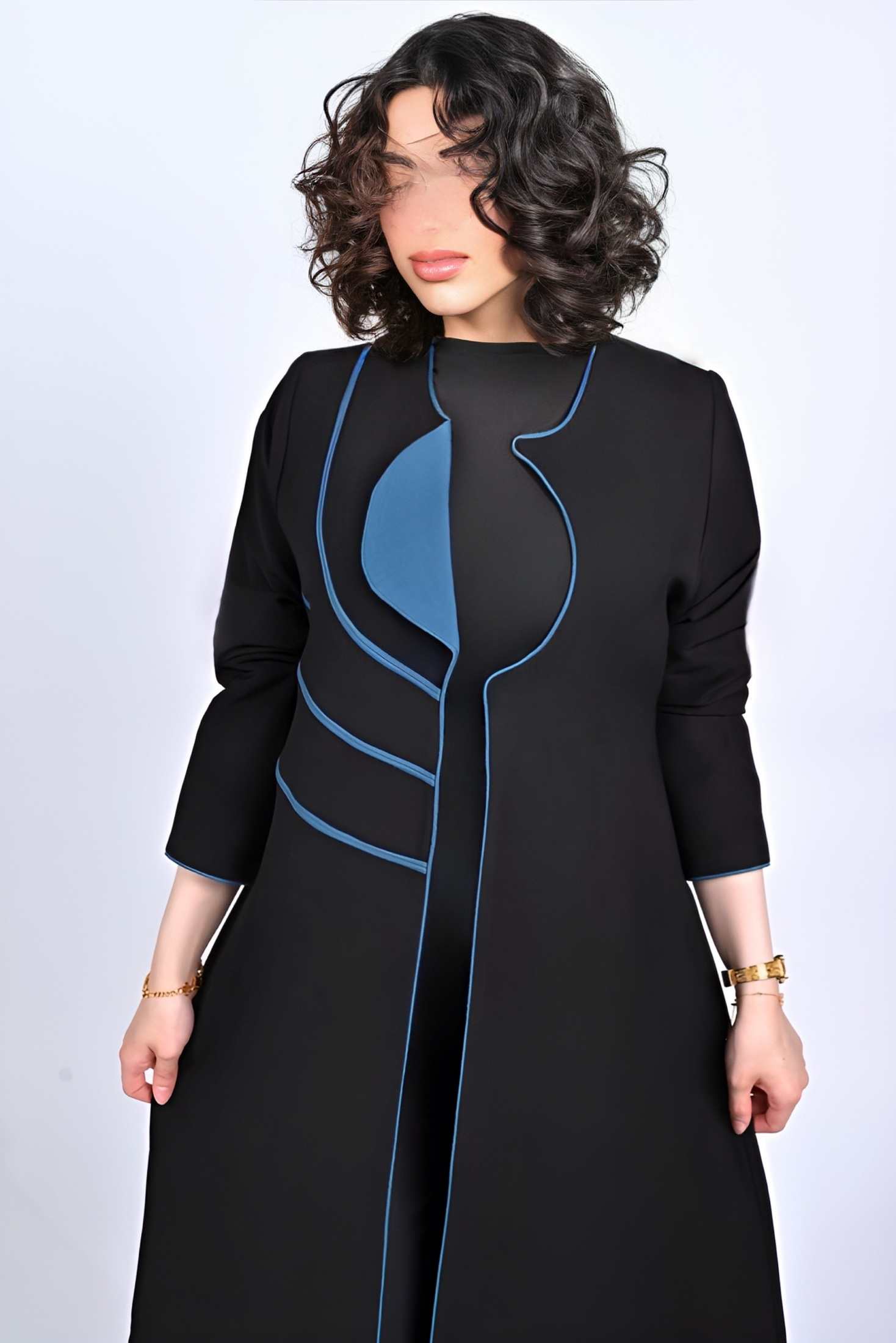MW1644 - عبايه بليزر اسود وازرق - Aya