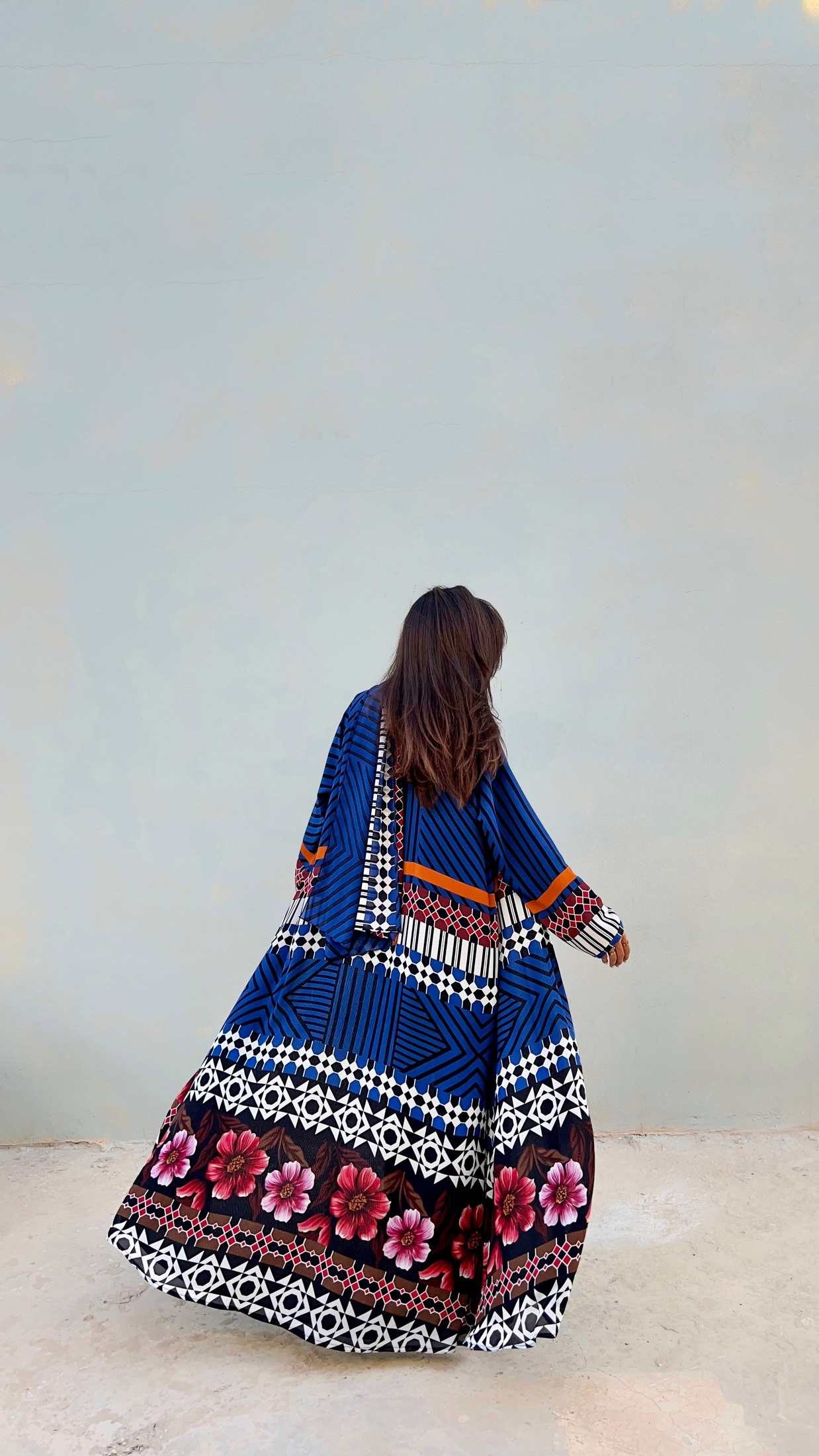 MWT457  - عبايه طباعه ازرق - Aya