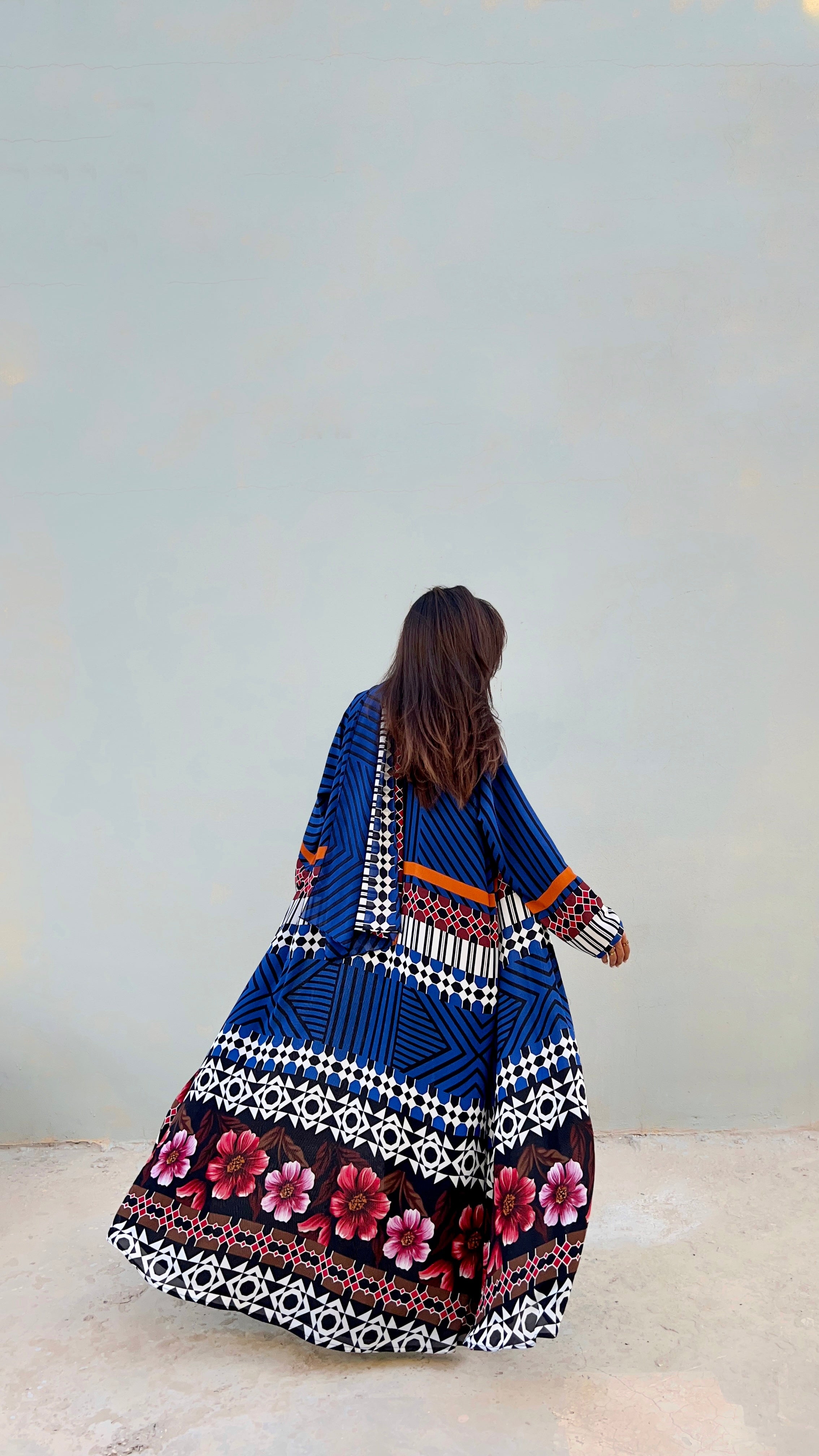MWT457  - عبايه طباعه ازرق - Aya
