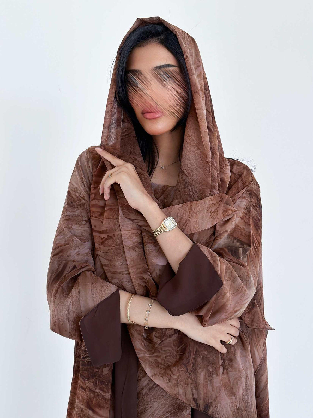MW1337 - عباية وفستان وطرحة مطبوعة - Aya