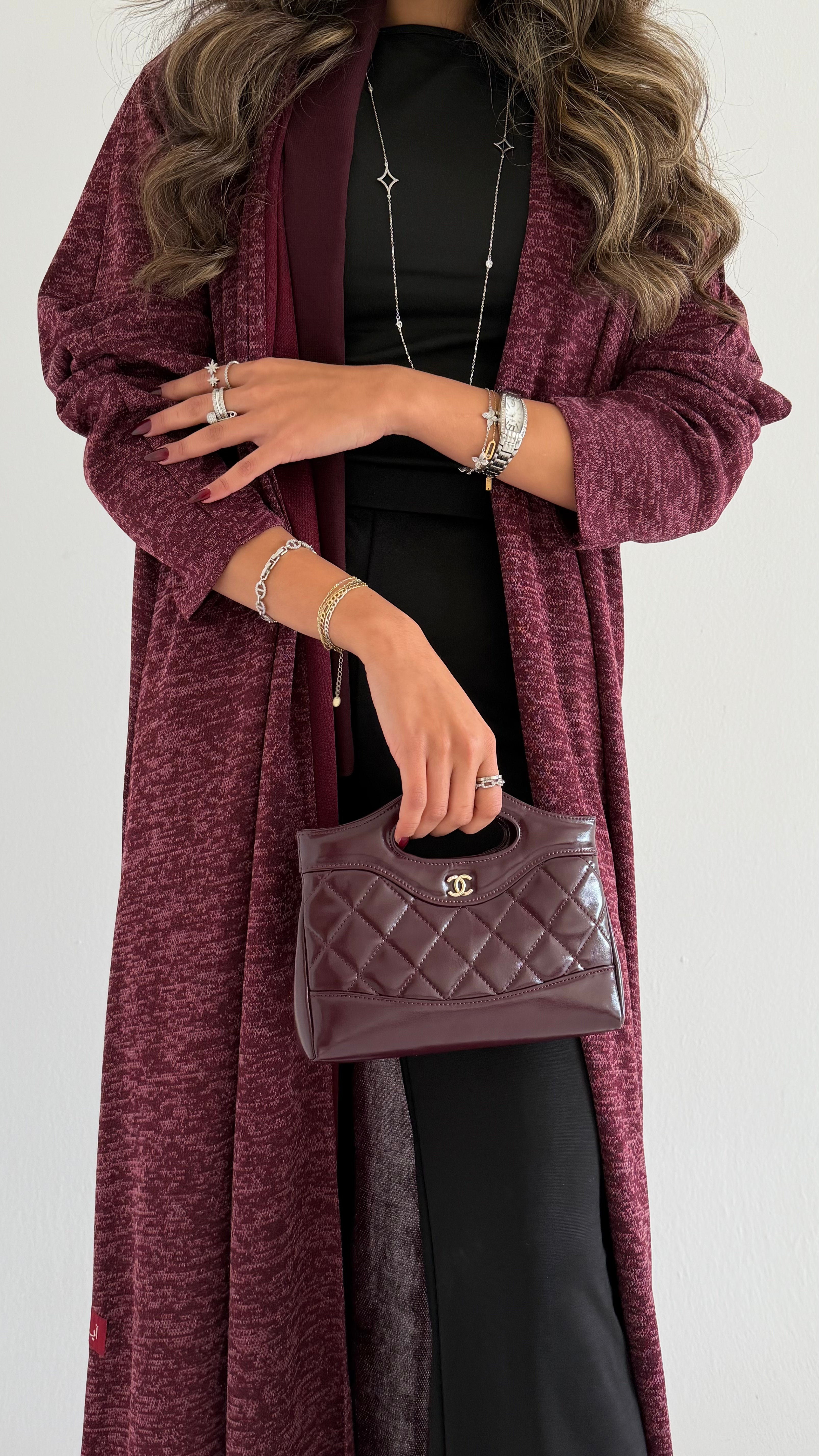 MWT588 -  عباية ستريتش عنابي | Stretch abaya in burgundy - Aya