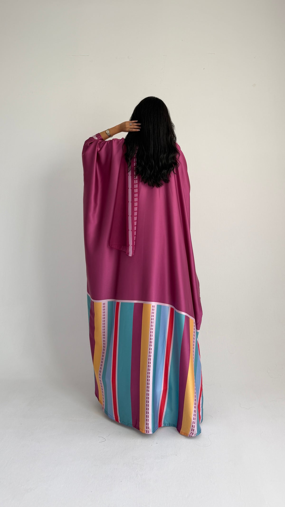 MWT1201 - عباية مخطط ملون |Colorful striped abaya