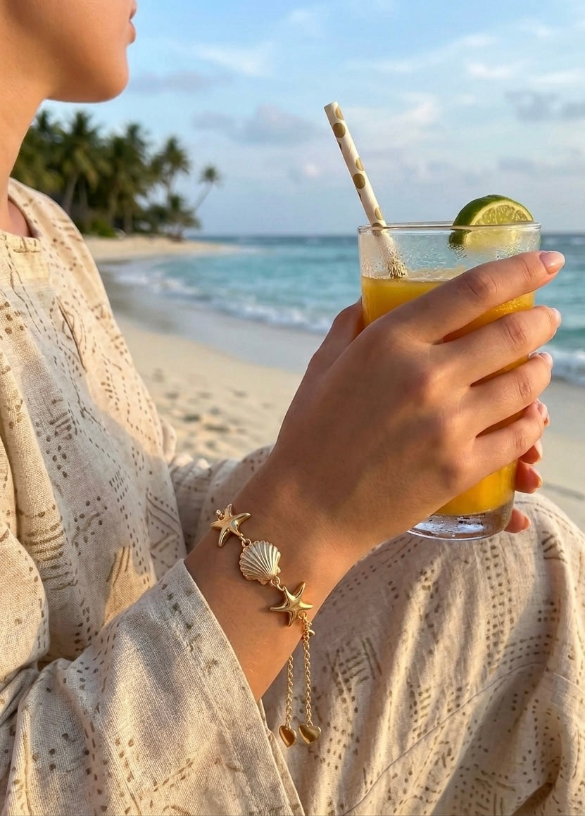 MWAC010 - إسورة بوهيمية بصدف ونجم البحر – قابلة للتعديل - Aya