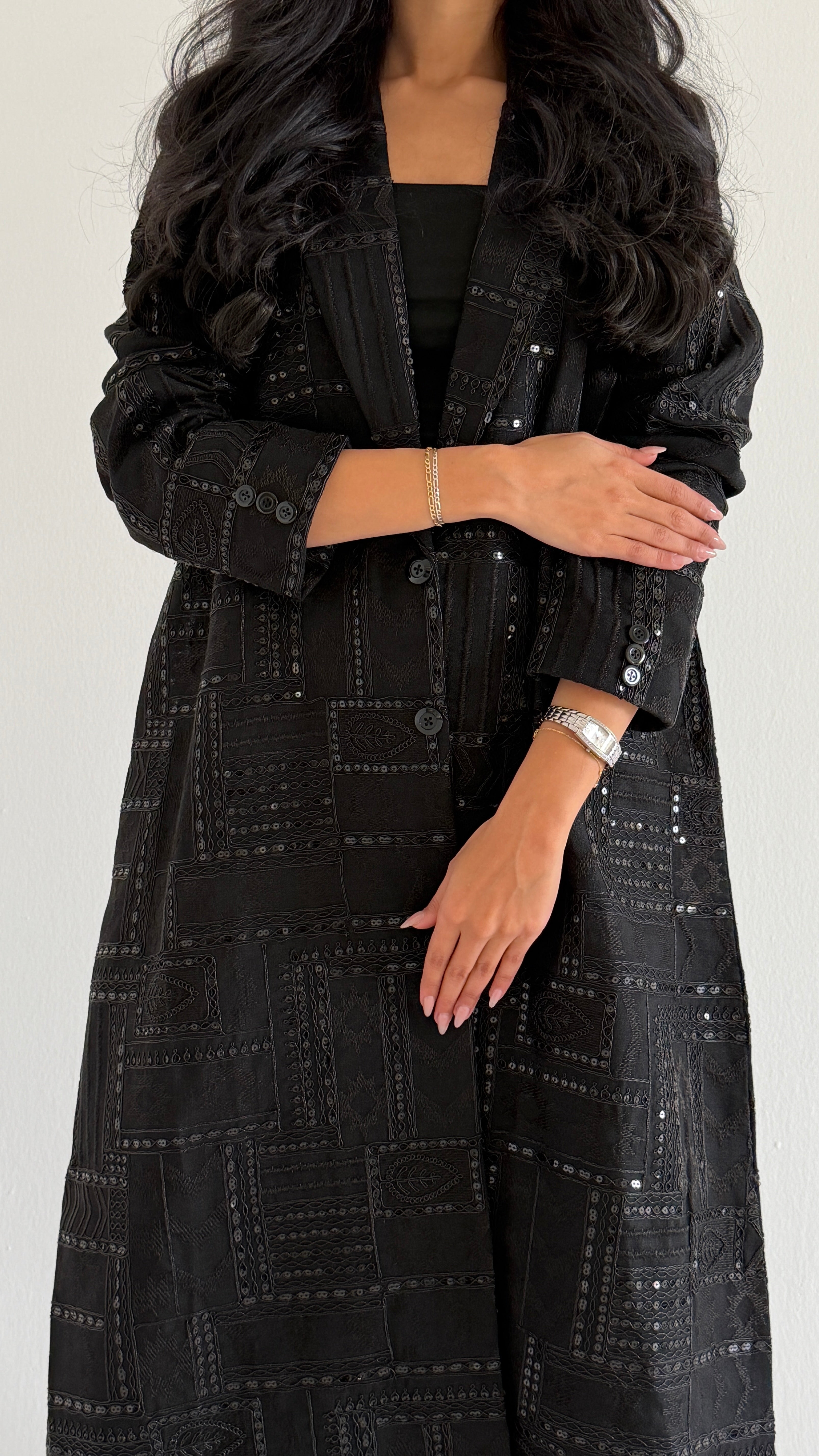 MWT1109 - عباية بليزر اسود تطريز - Aya