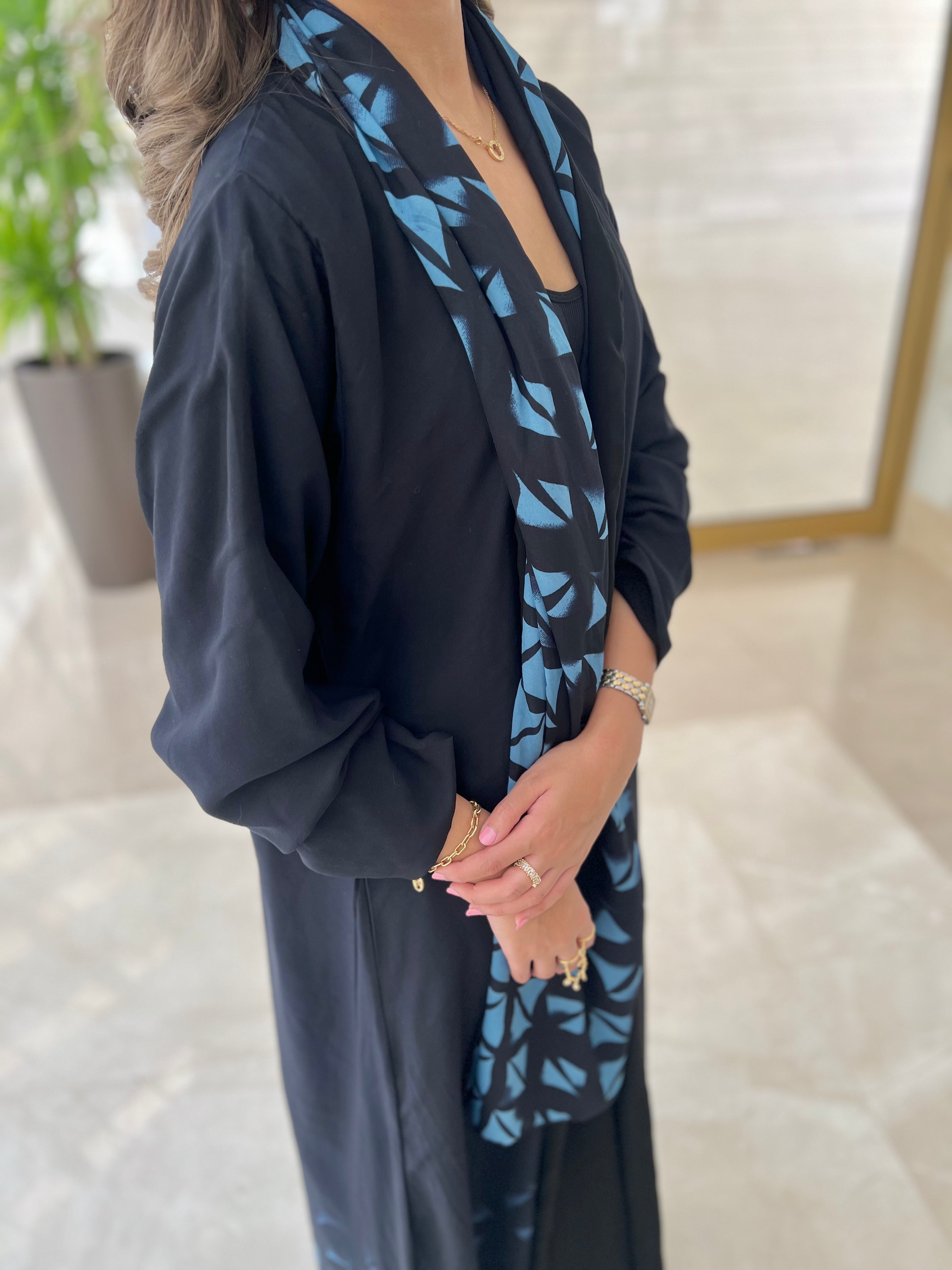 MWT331  - عباية كحلي طباعة - Aya