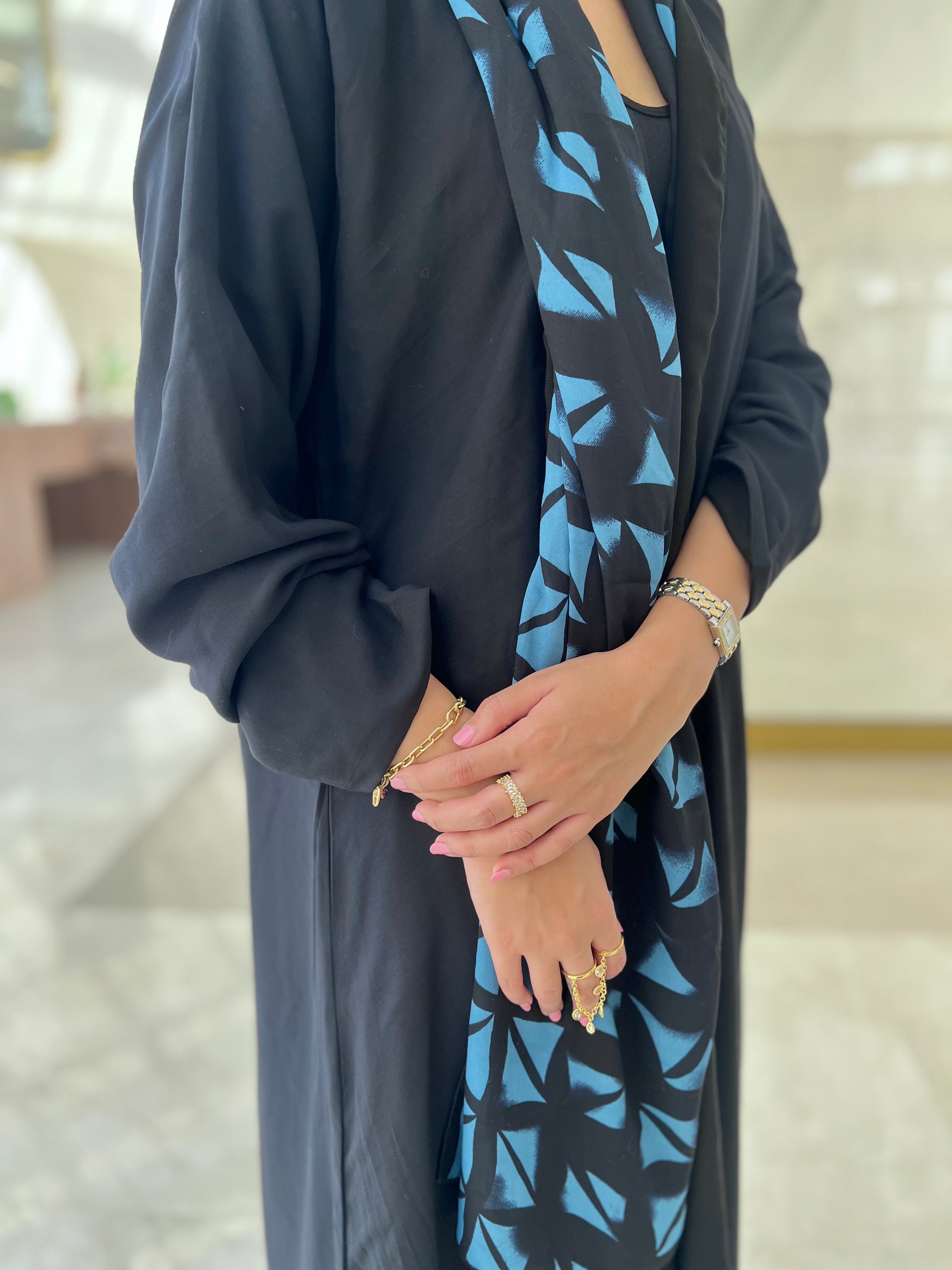 MWT331  - عباية كحلي طباعة - Aya