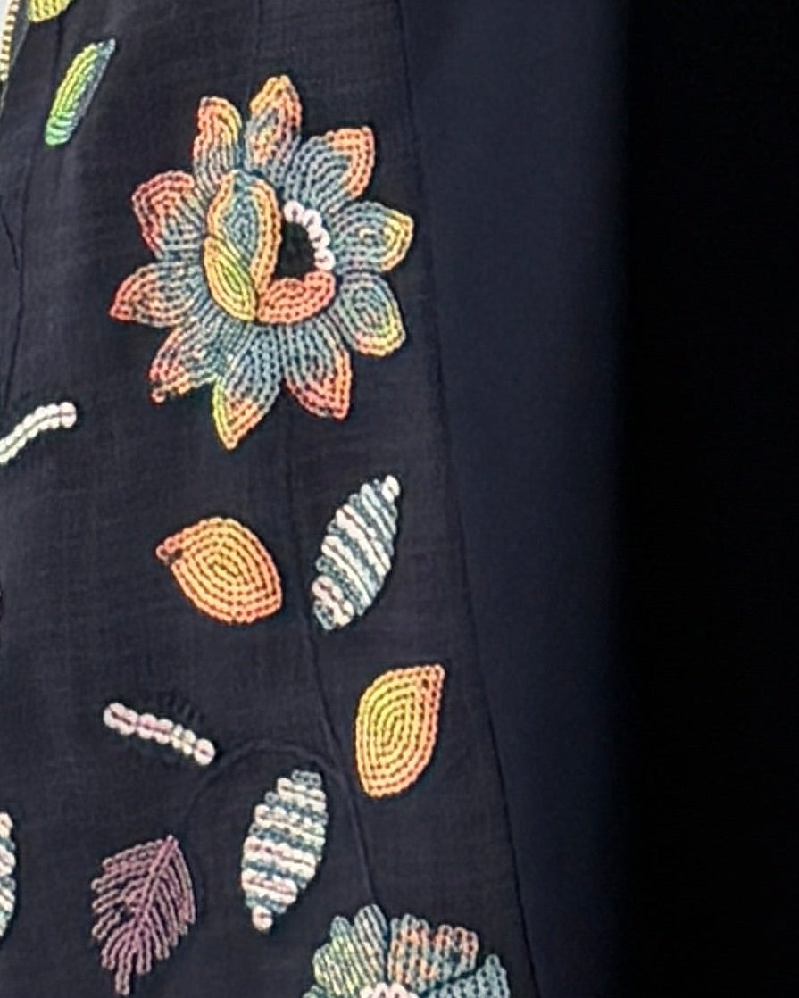 MWT1116 - عباية لنن مع تدخلية ركامة - Aya