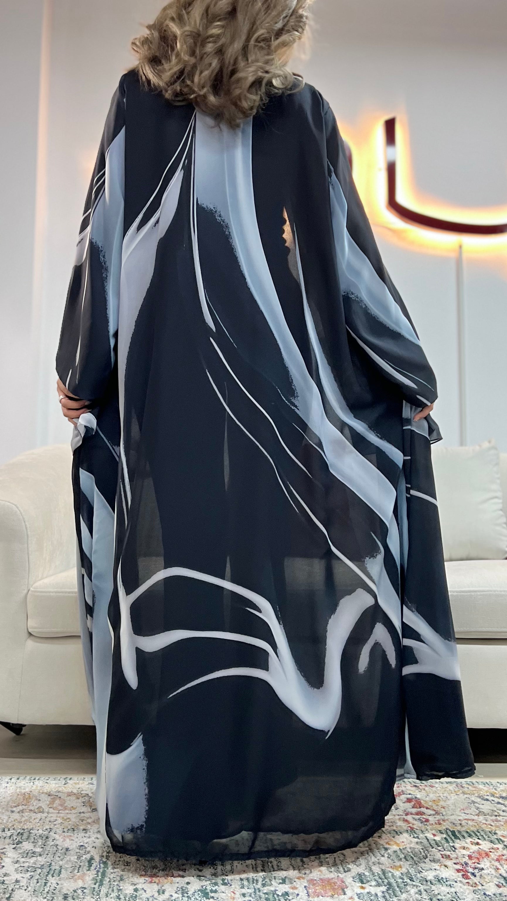 MWT441  - عباية طباعة ازرق وسماوي - Aya
