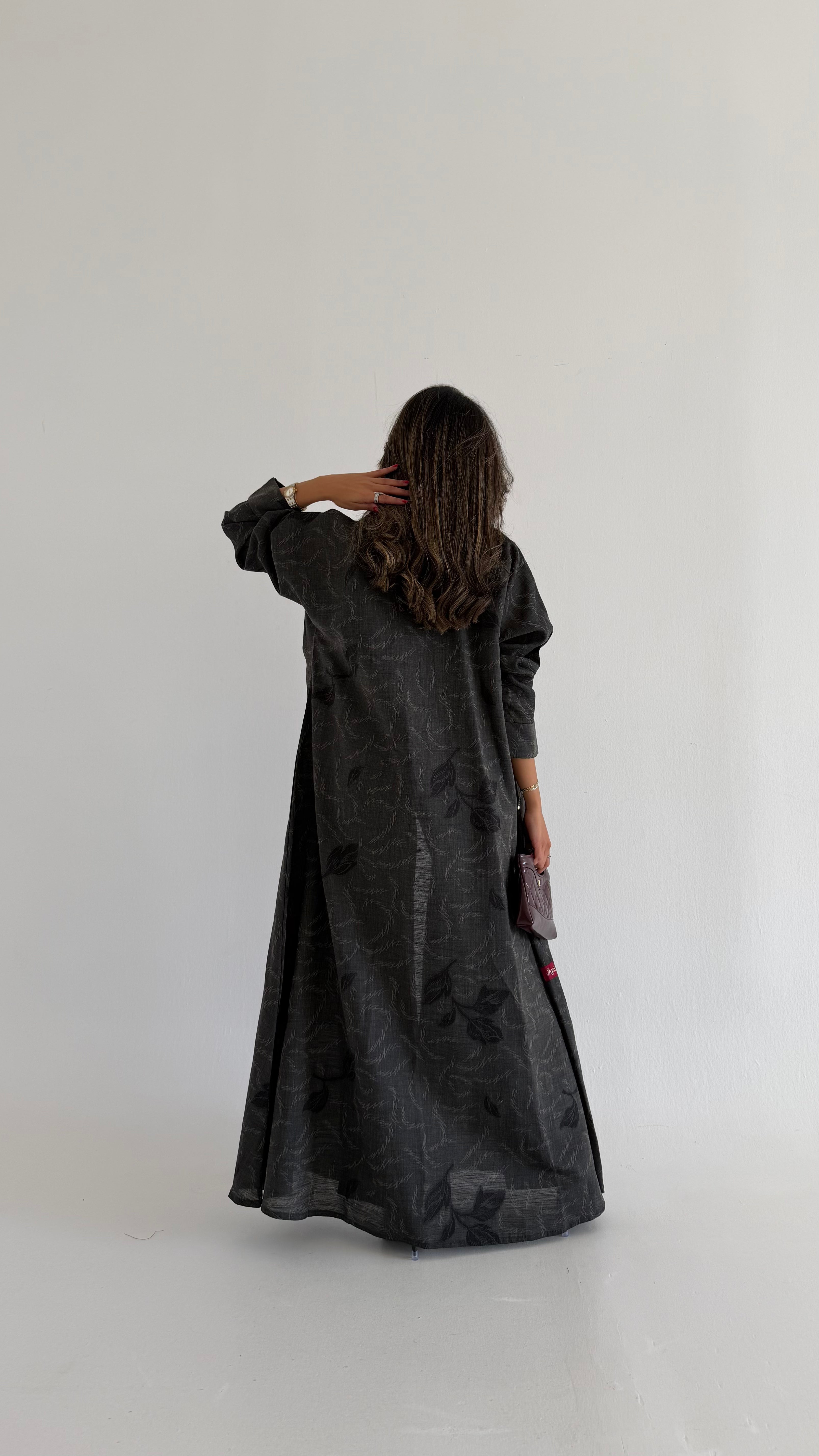 MWT607 - عباية لنن طباعة بني - Aya