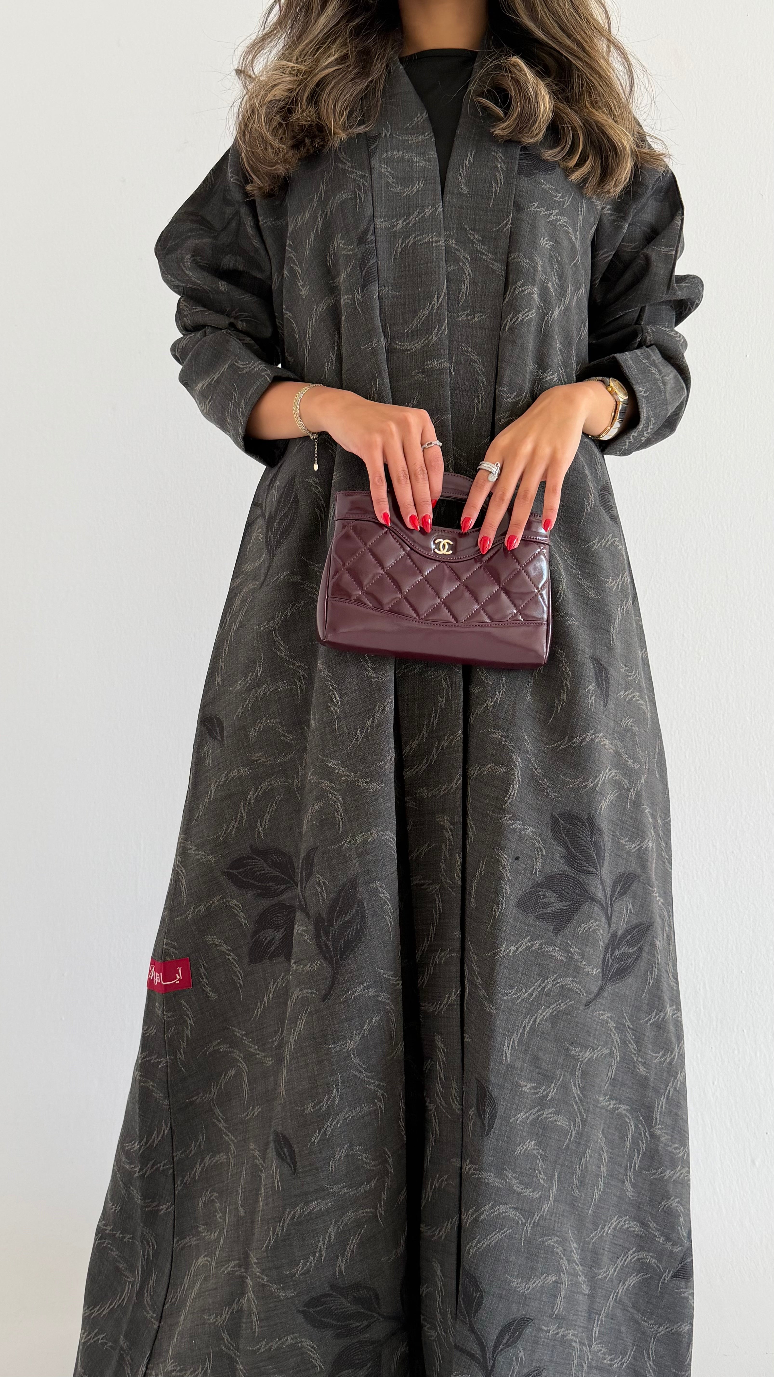 MWT607 - عباية لنن طباعة بني - Aya