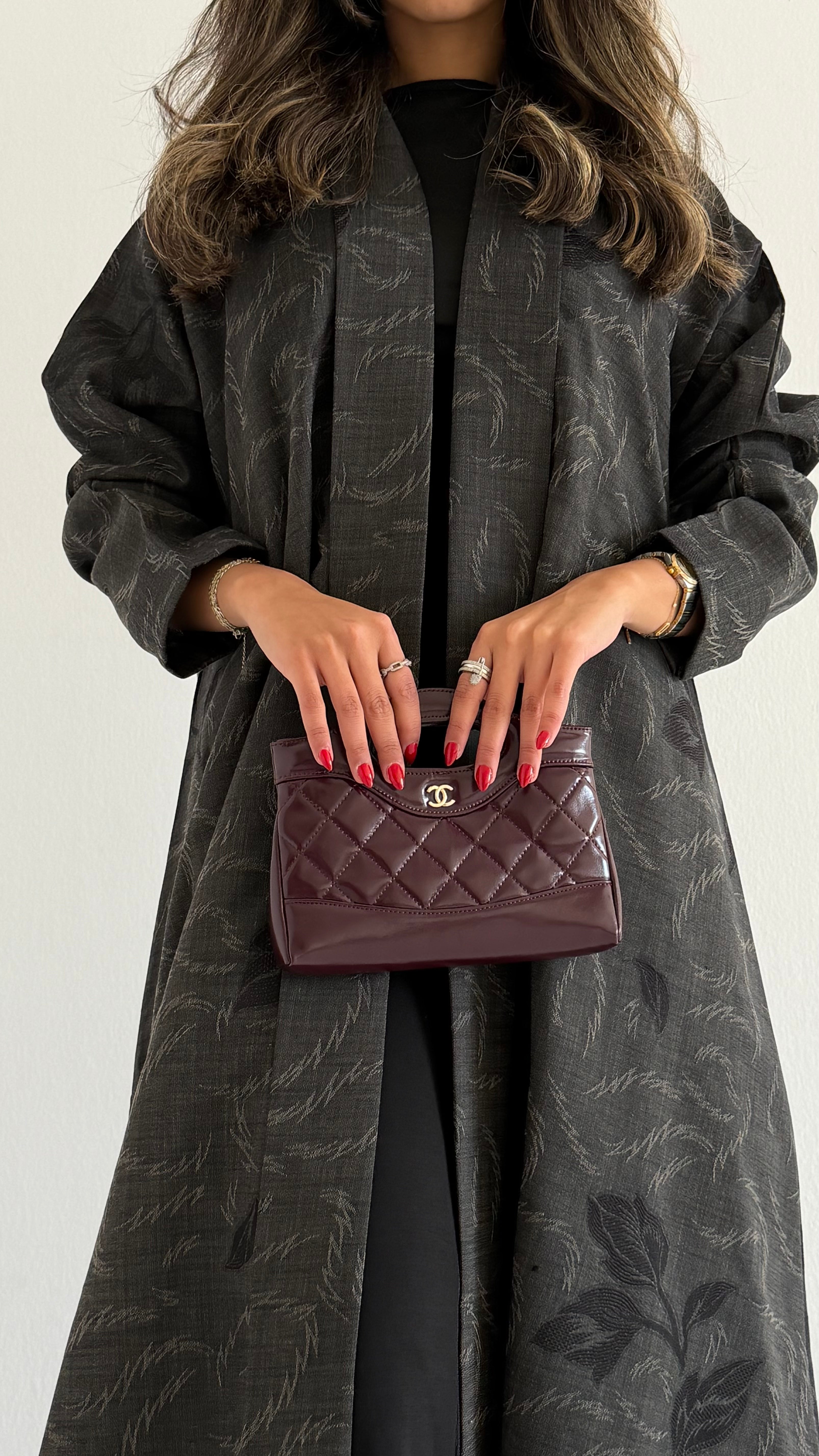 MWT607 - عباية لنن طباعة بني - Aya