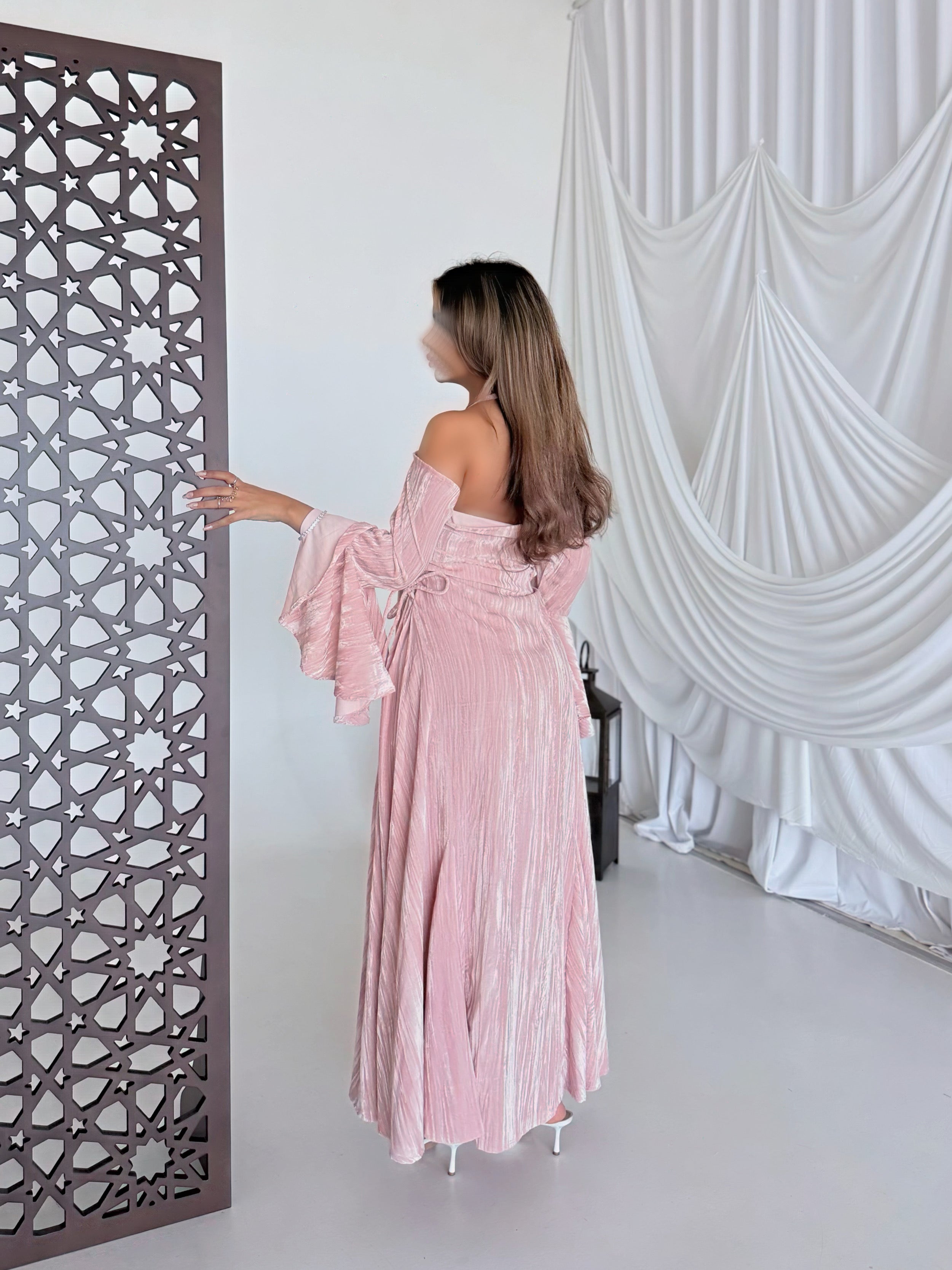 MWJ023 - جلابية وردي قصة كلوش - Aya