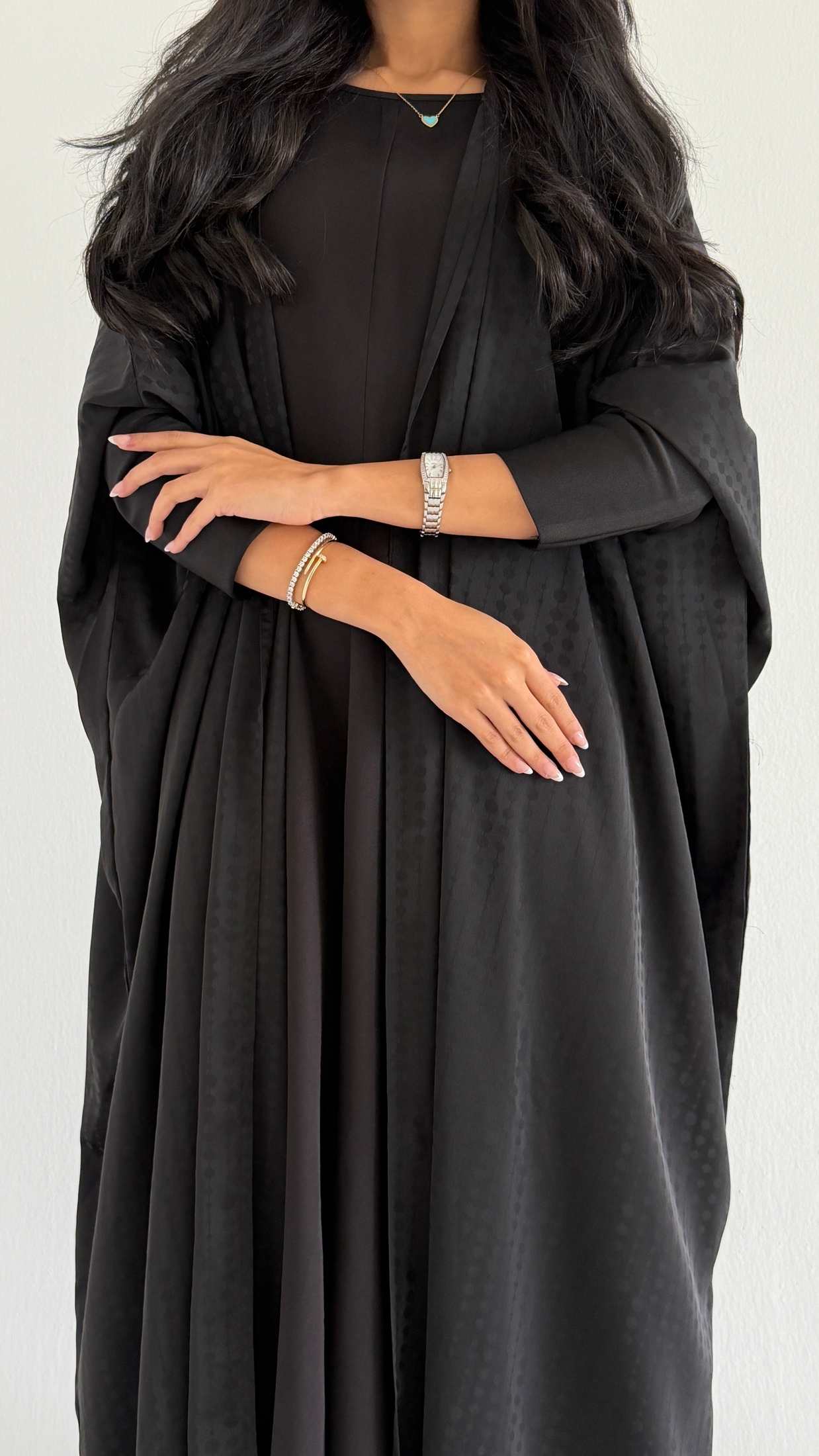 MWT1182 - عباية مخططة اسود - Aya