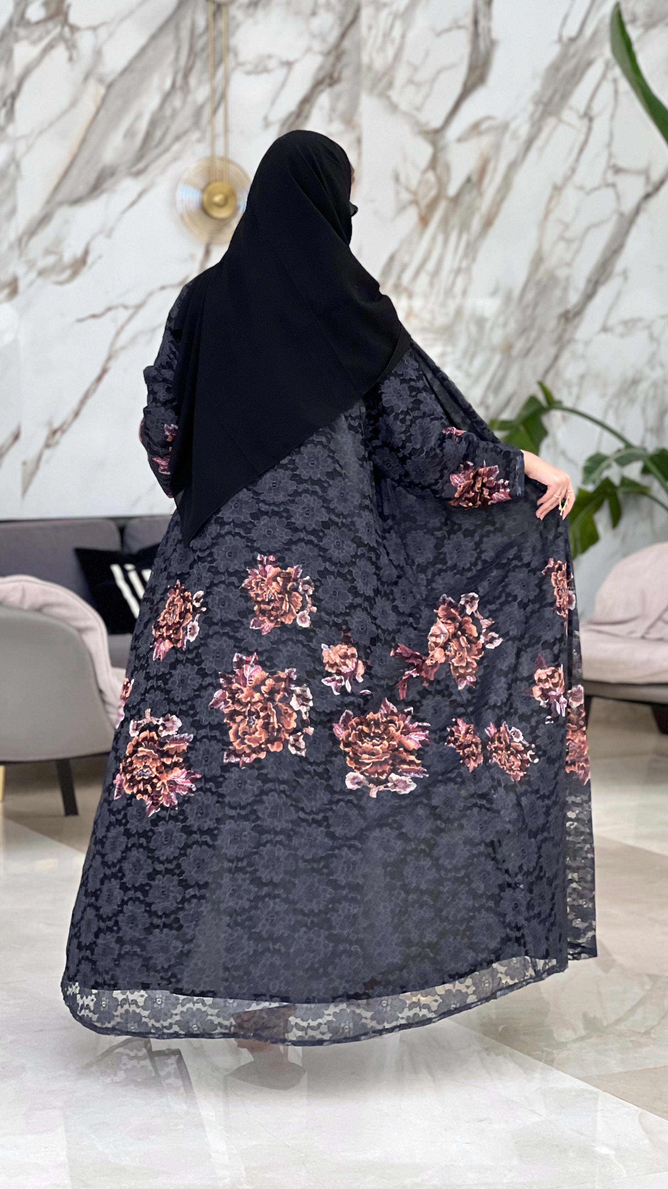 MWT486 - عباية دانتيل أسود - Aya