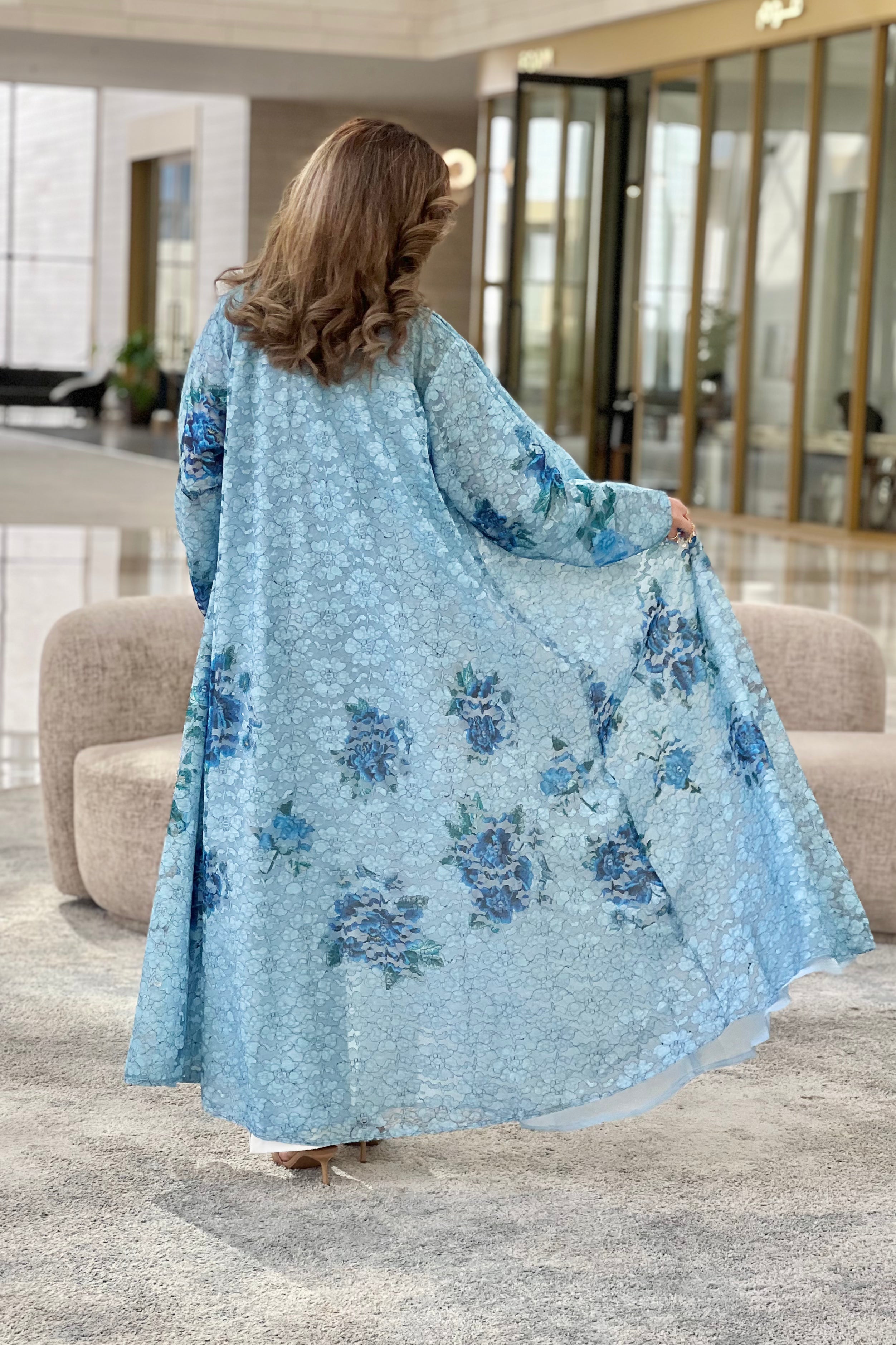 MWT485 - عباية دانتيل سماوي - Aya