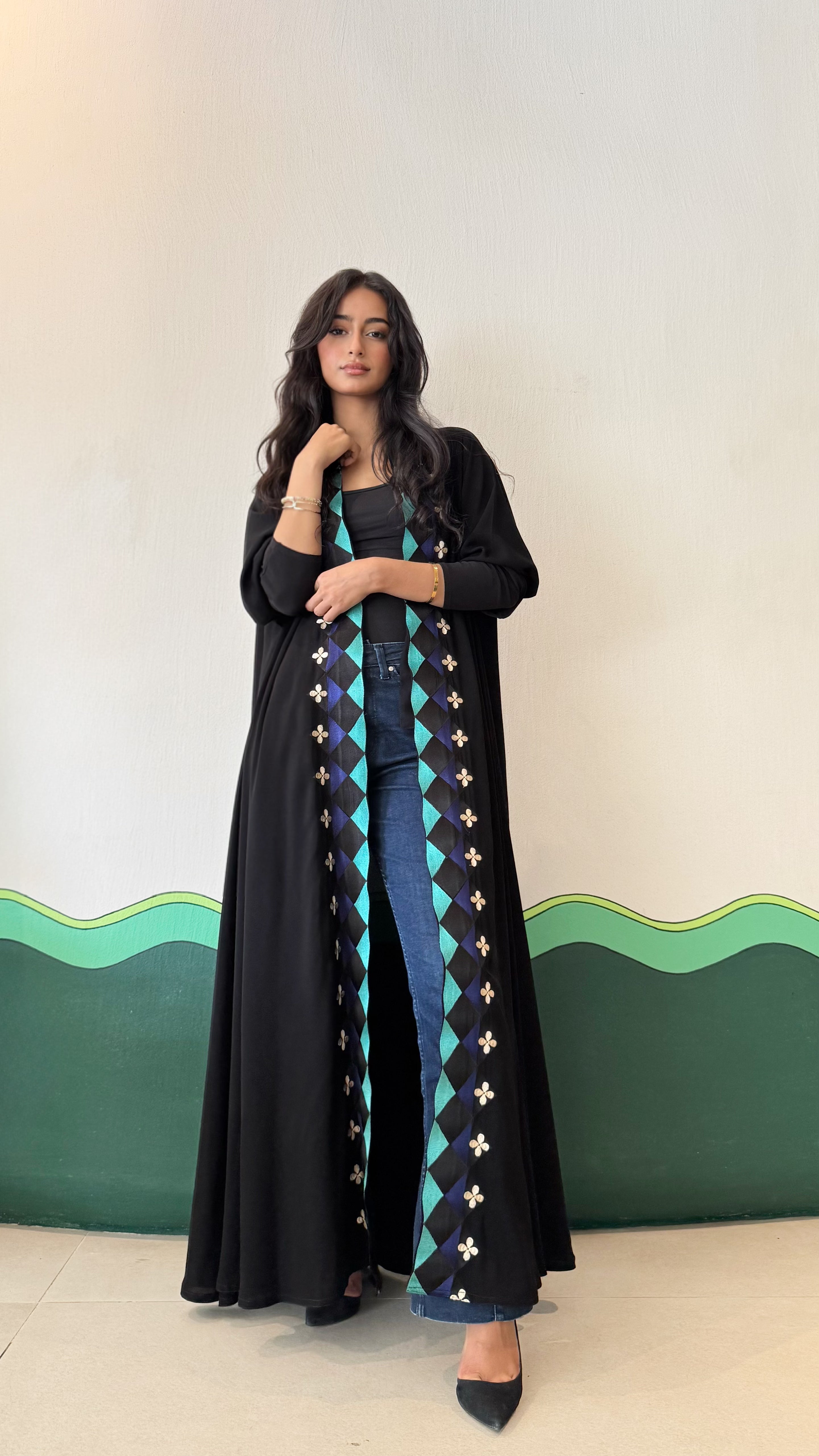 MWT351 - عباية اسود تطريز ازرق - Aya