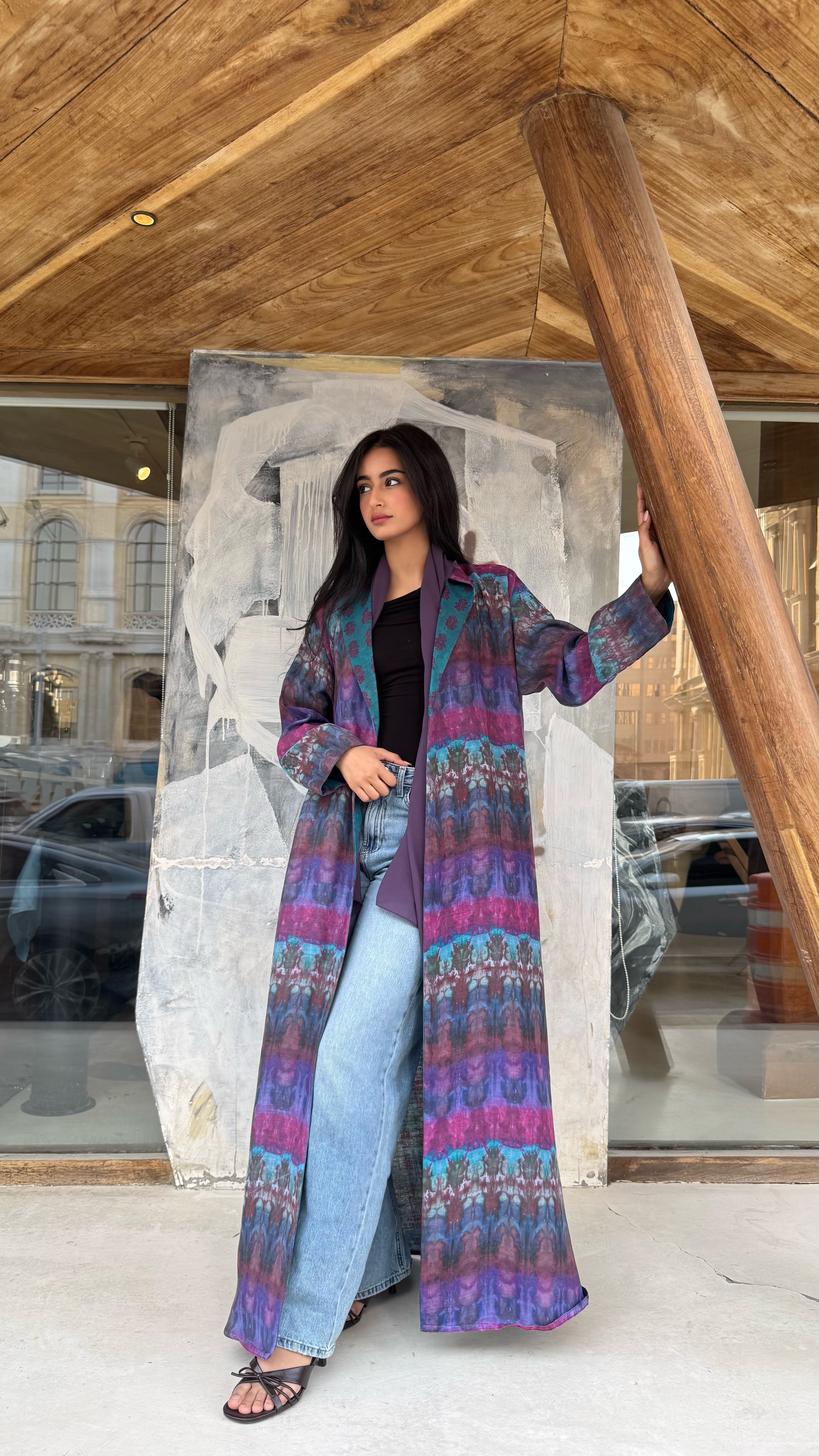 MWT373 - عباية لنن هندي طباعة