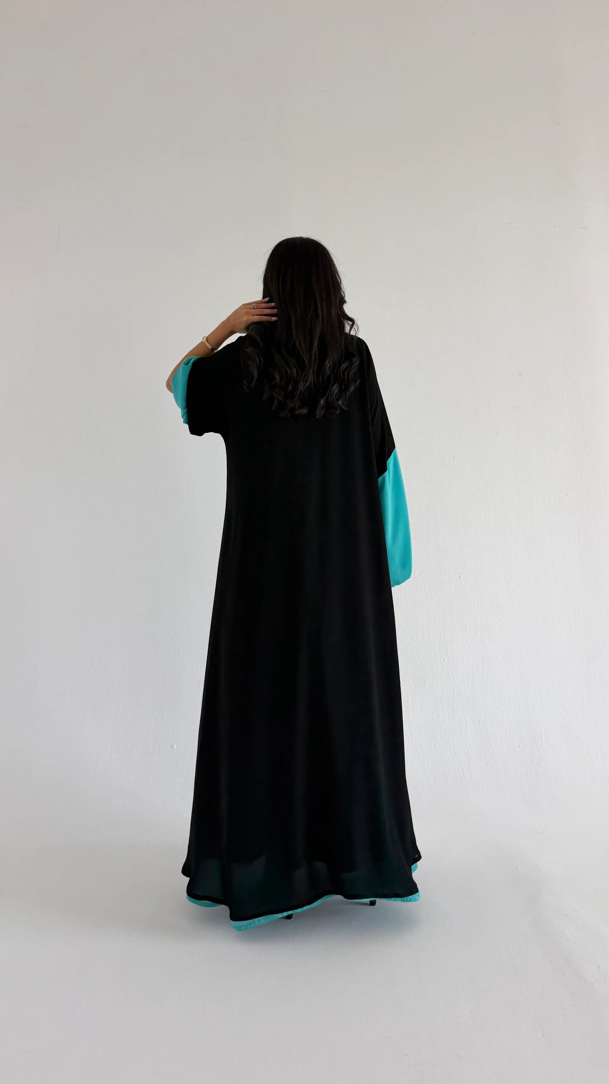 MWT1259 - عباية دبل فيس اسود وتركواز - Aya