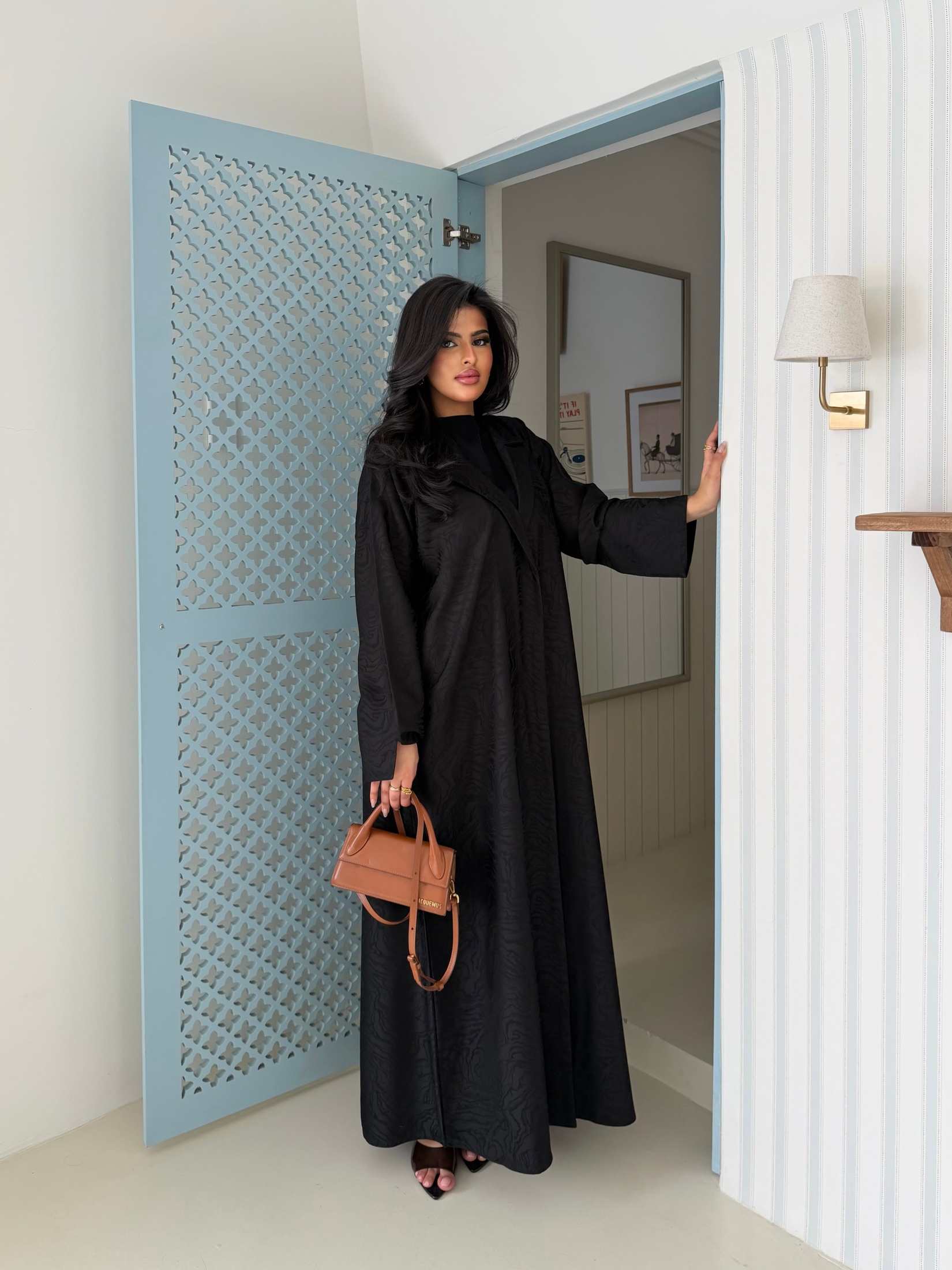 MWT4311 - عباية جاكار صيفي أسود فاخر - Aya
