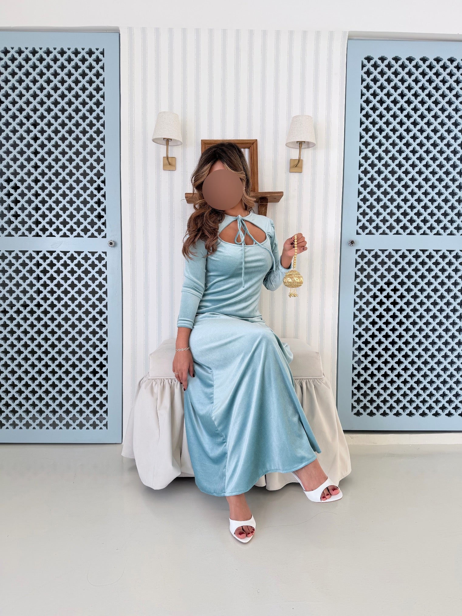 MWJ039 - جلابية مخمل سماوي - Aya