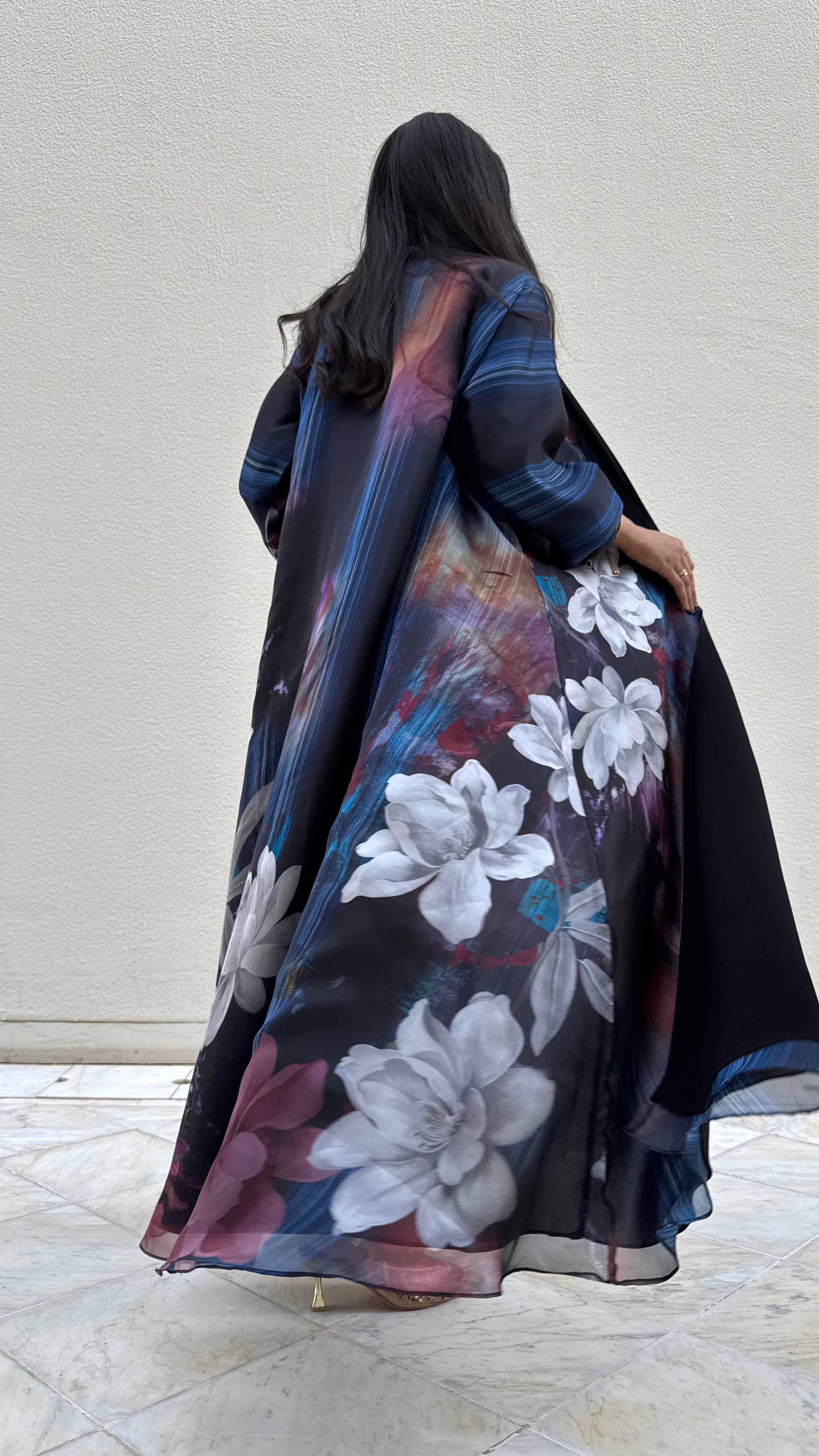 MW1562 -  عباية اورجنزه بنفسجي | Organza printed abaya