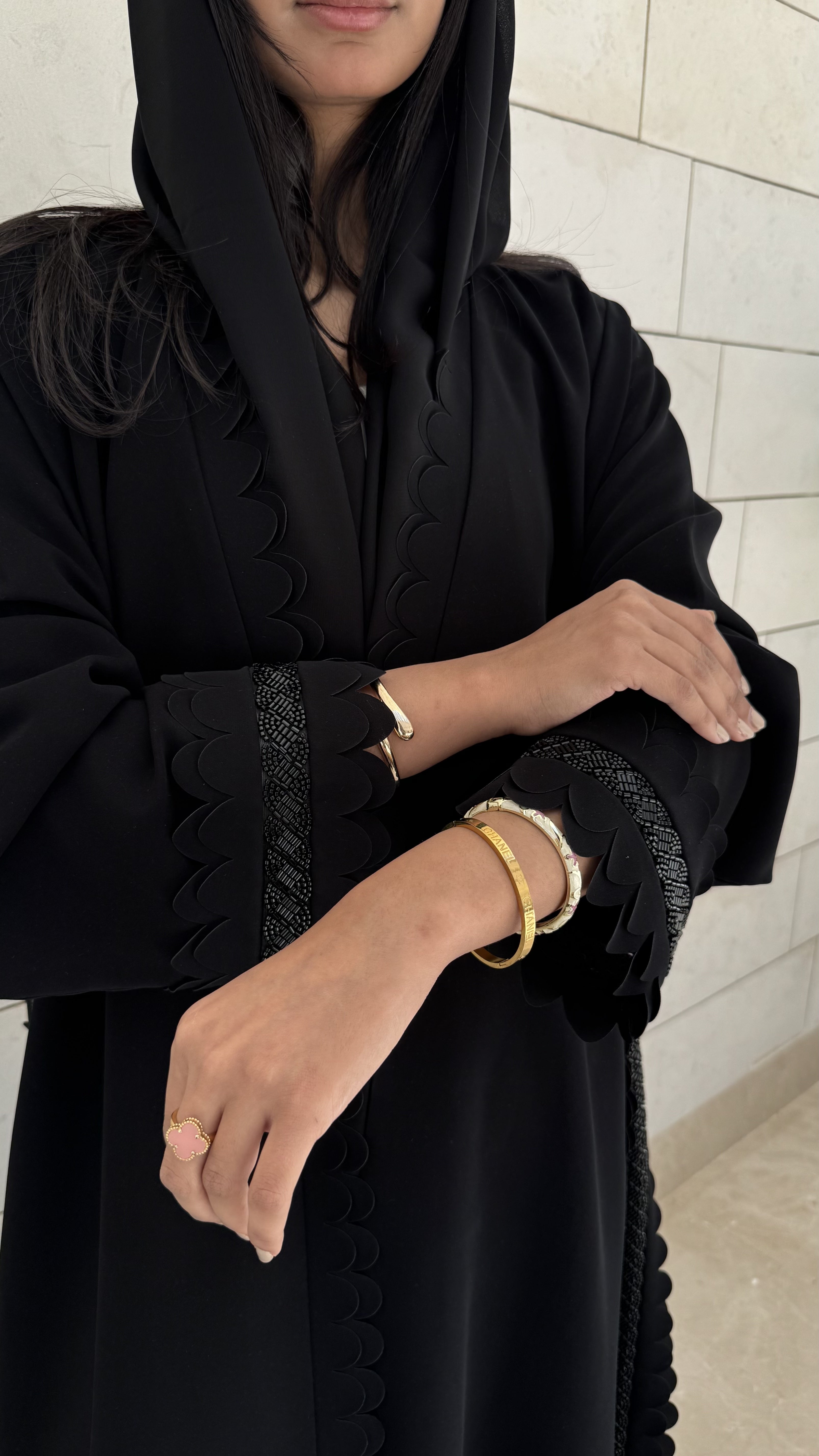 MW1589 -  Elegant Noir | عباية سوداء بشك أسود فاخر