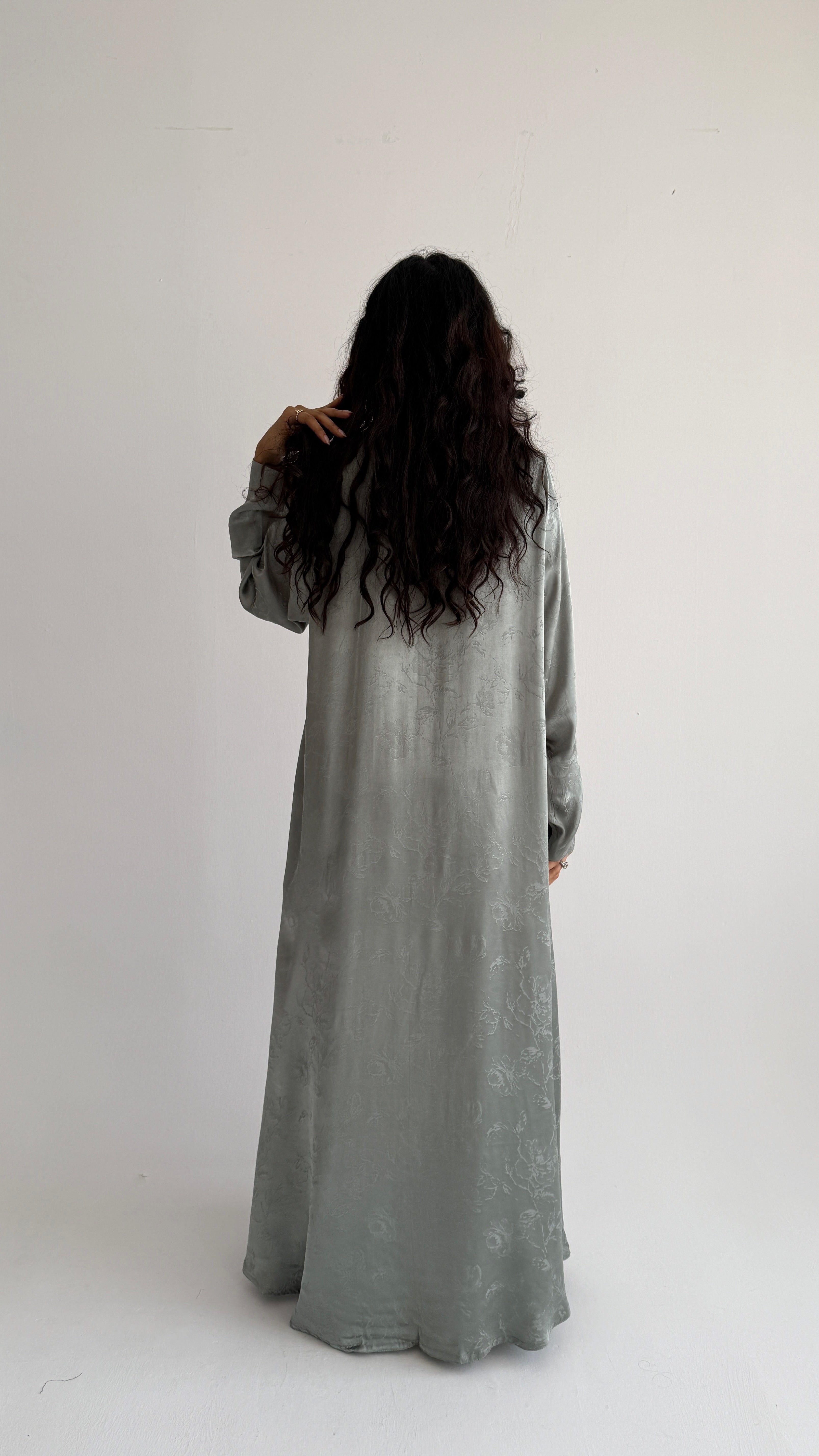 MWT5087 - قماش اخضر لينن مورد قصه نص بشت - Aya