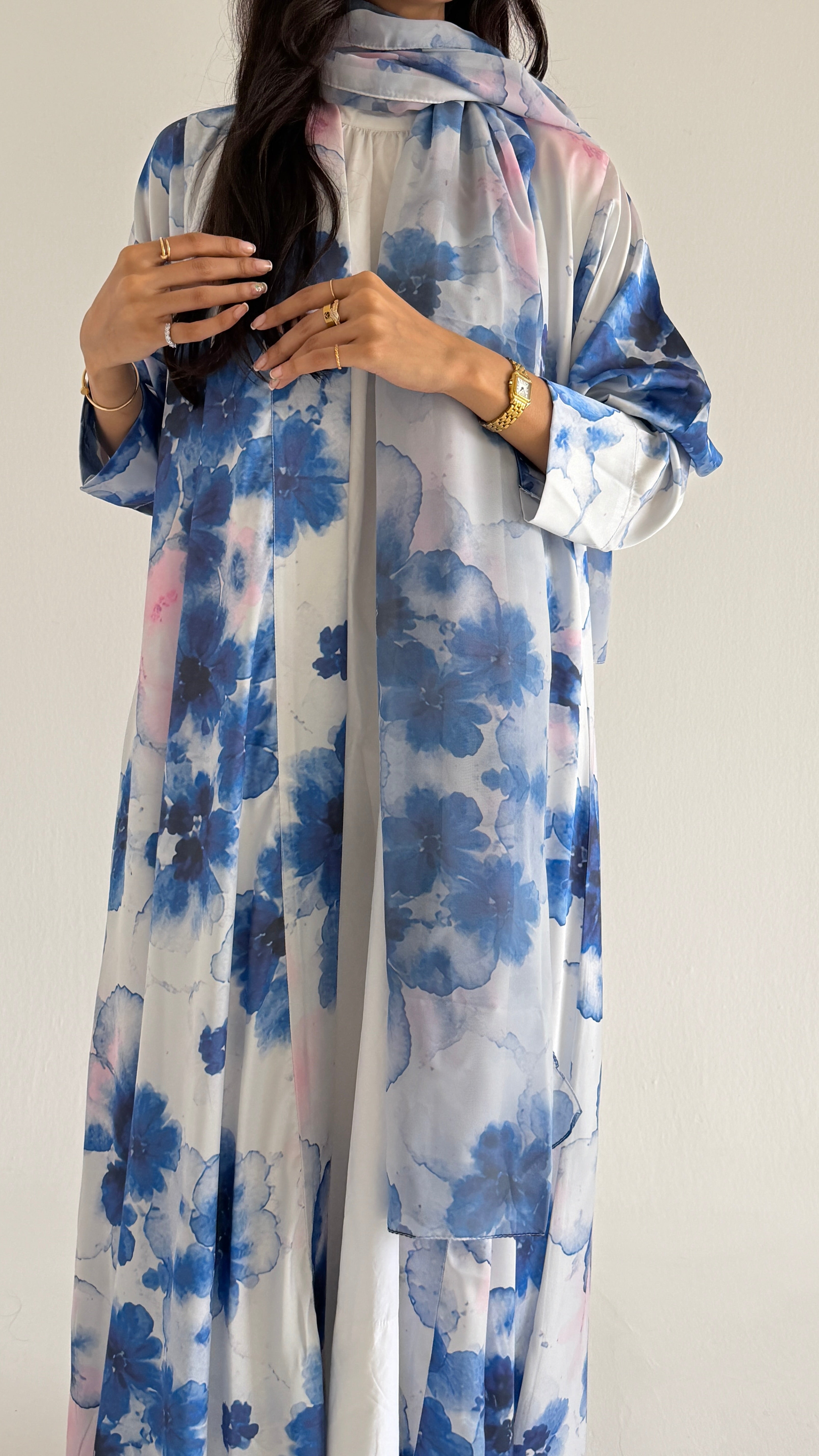 MW1418 - عباية صيفيه حرير  مطبوعة بورد - Aya