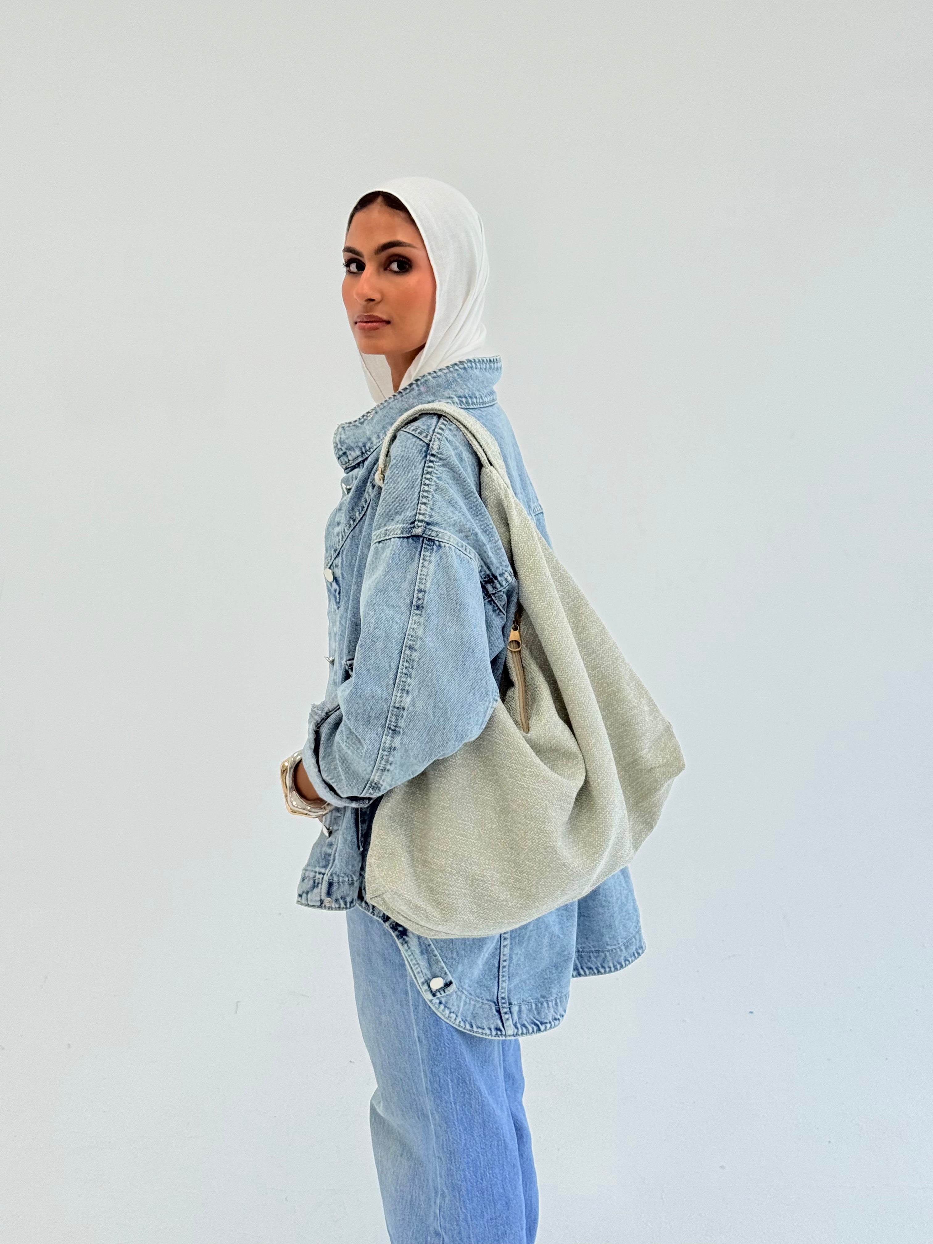 MWB1300 - حقيبة هوبو كتان أخضر منت - Aya