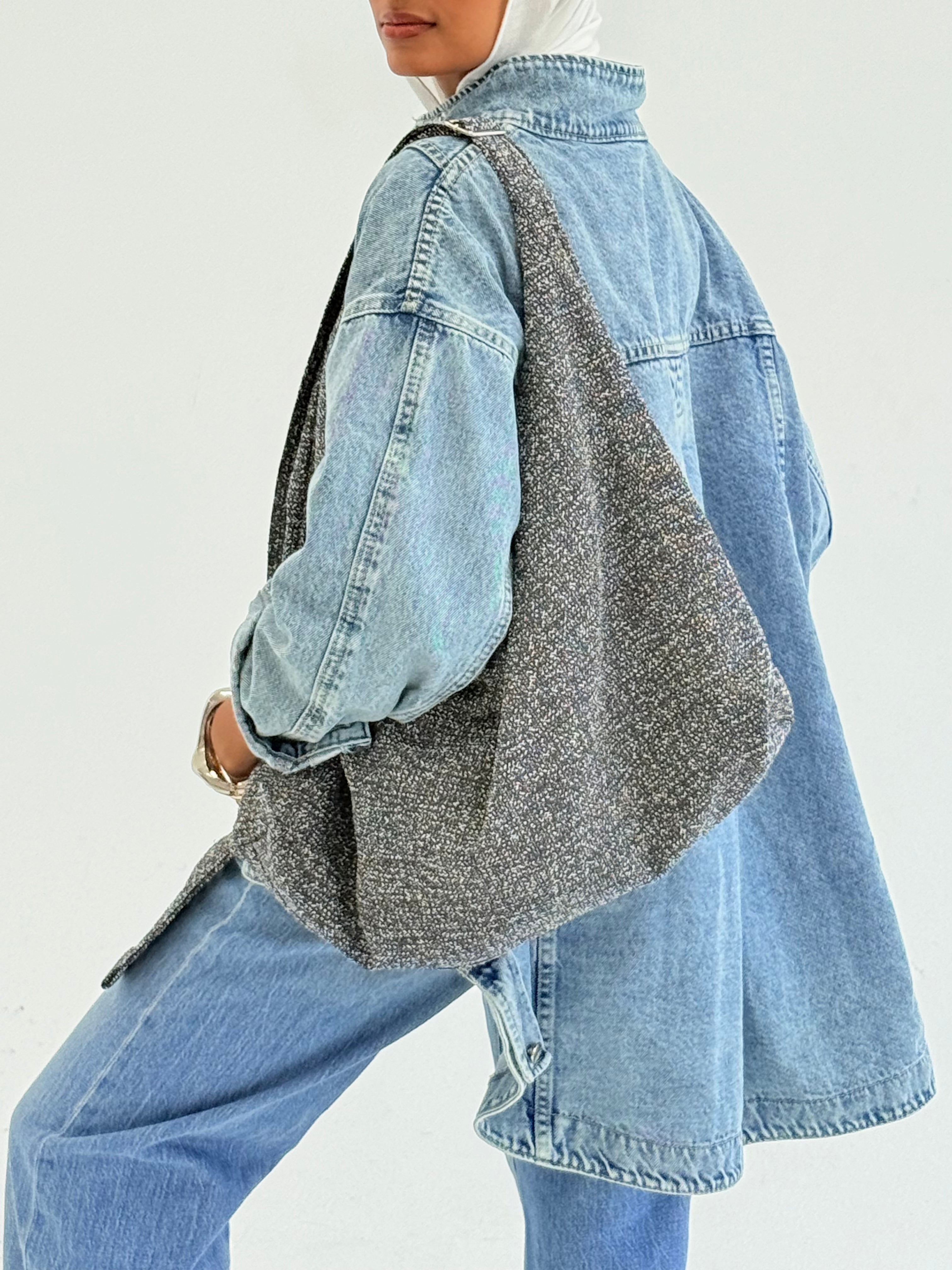 MWB1400 - حقيبة هوبو كتان رمادى - Aya