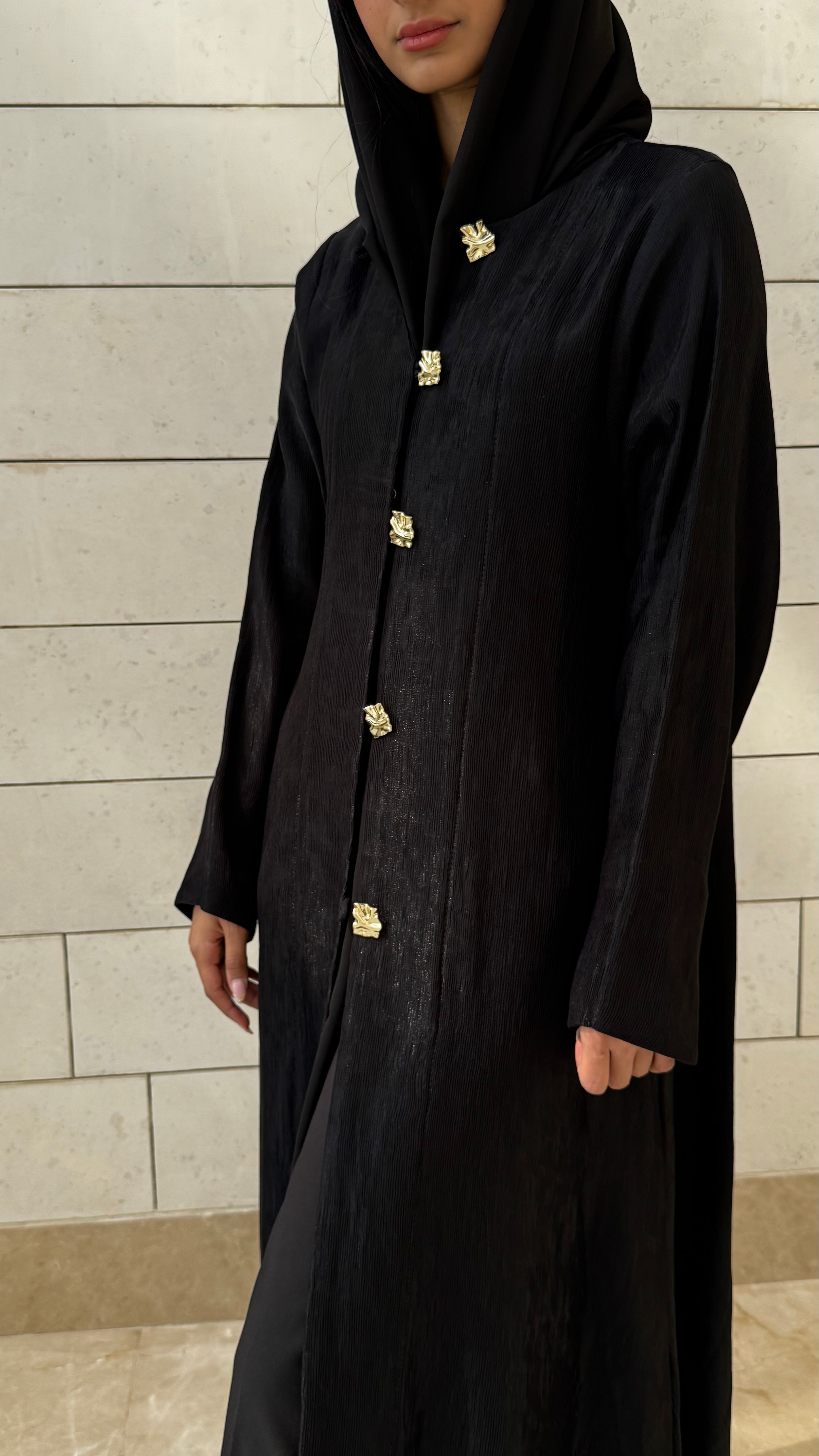 MWT659 -عباية اسود بليزر قماش مكسر - Aya