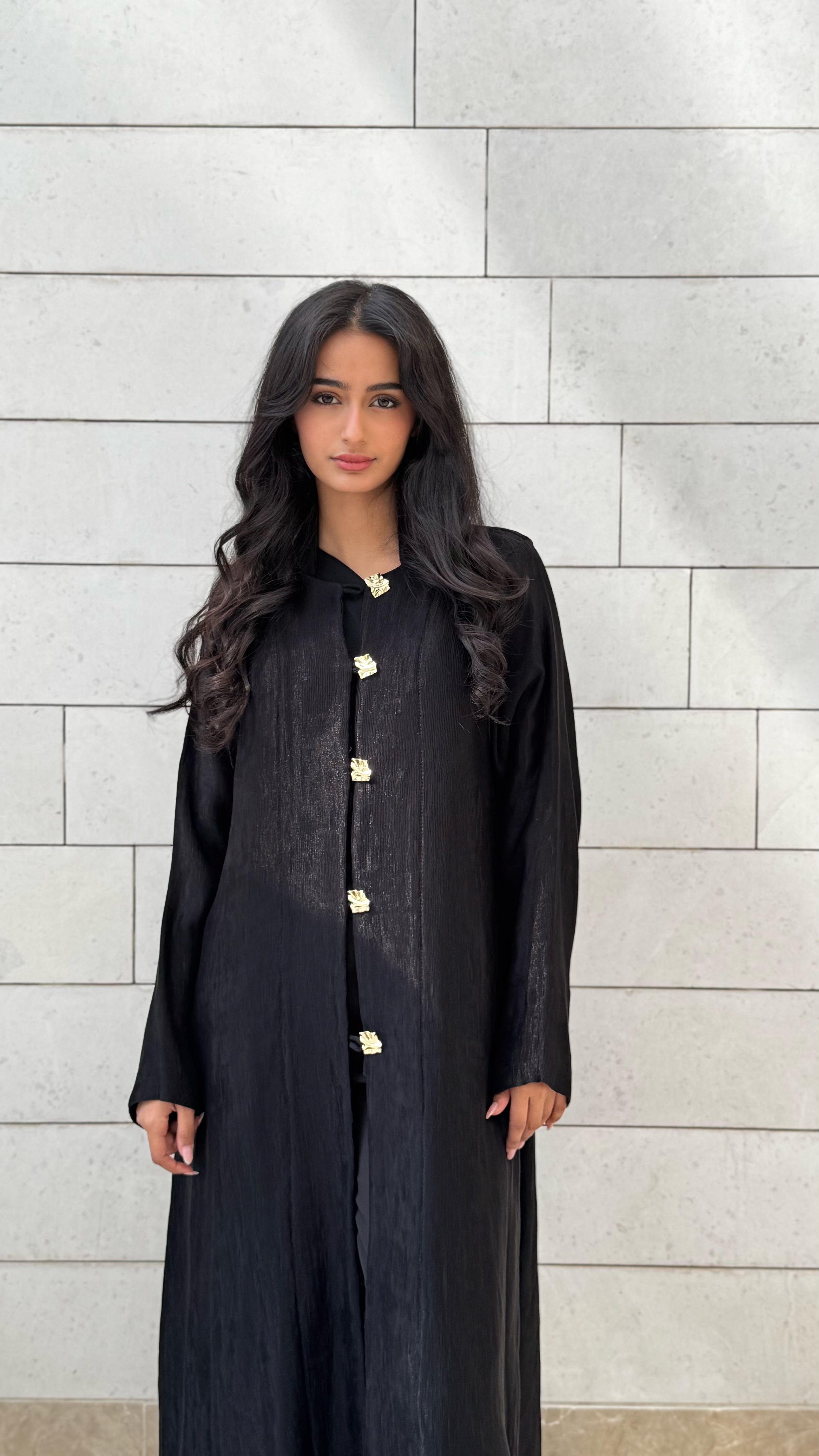 MWT659 -عباية اسود بليزر قماش مكسر - Aya