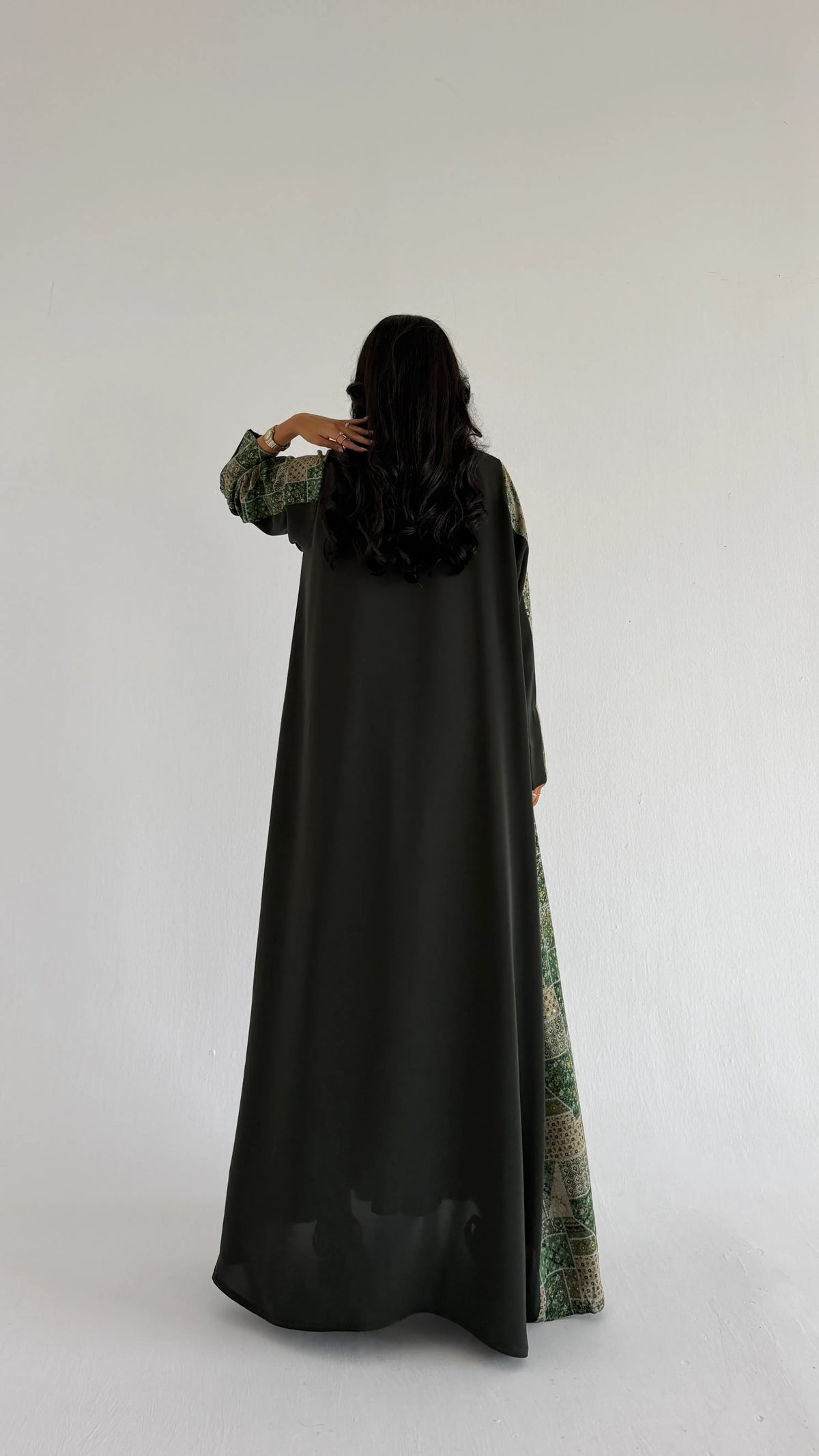 MWT1284 - عباية كريب بتدخيلة لينن طباعة - Aya