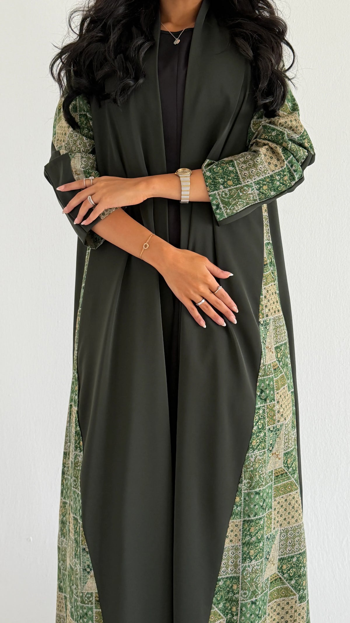 MWT1284 - عباية كريب بتدخيلة لينن طباعة - Aya