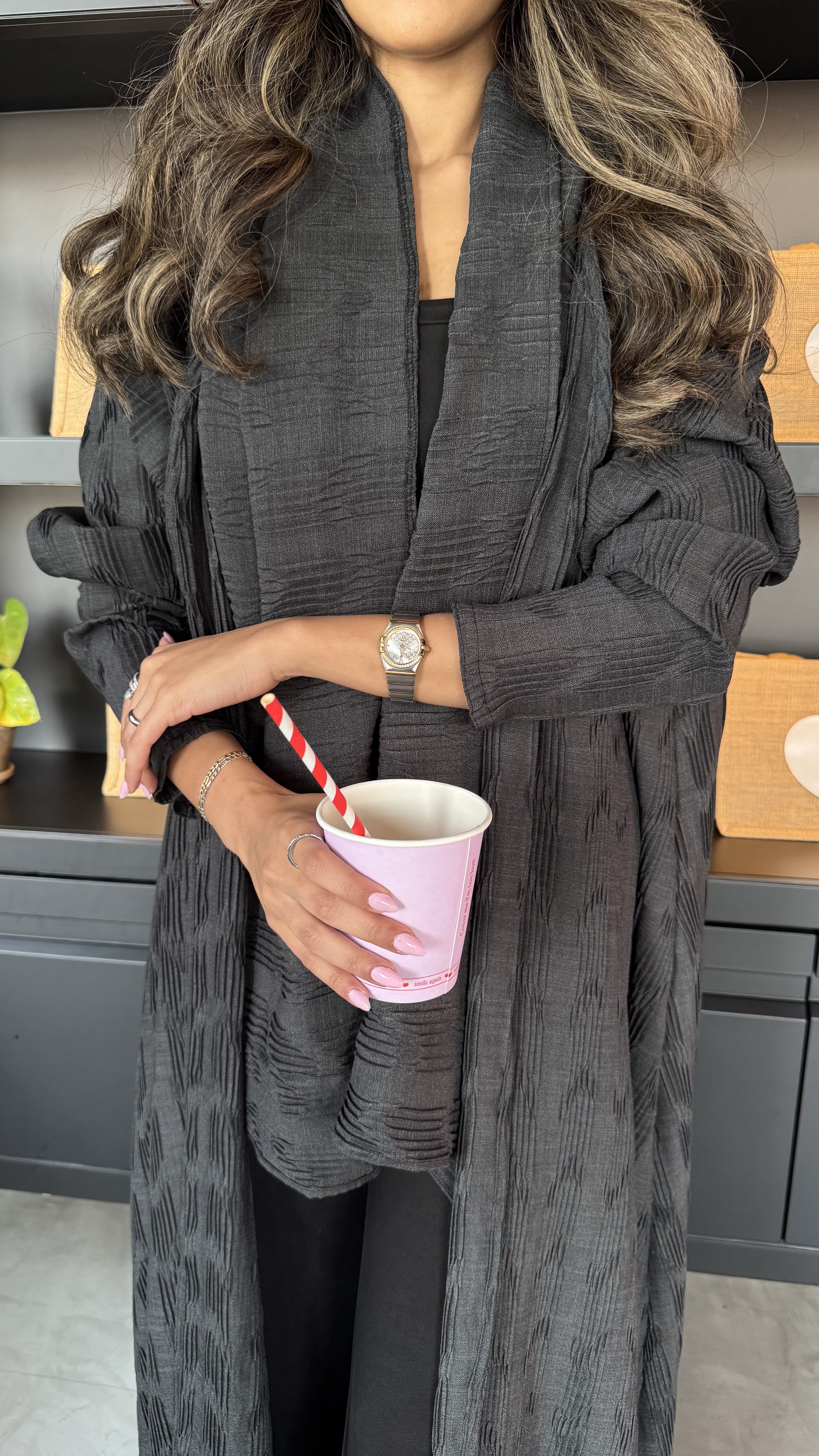 MWT404 -عباية كتان لينن مكسر - Aya