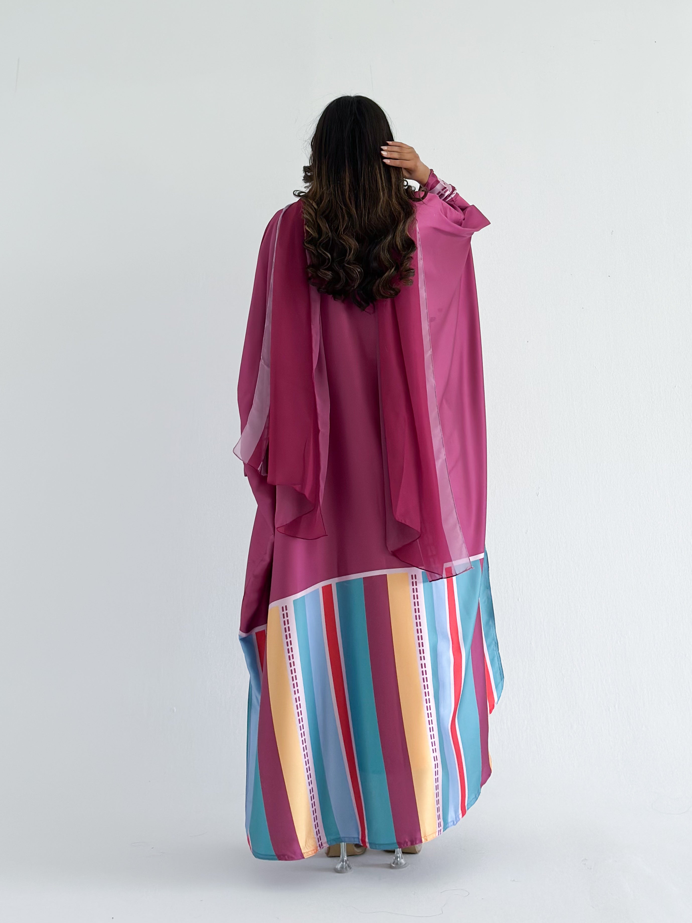 MWT1201 - عباية مخطط ملون |Colorful striped abaya
