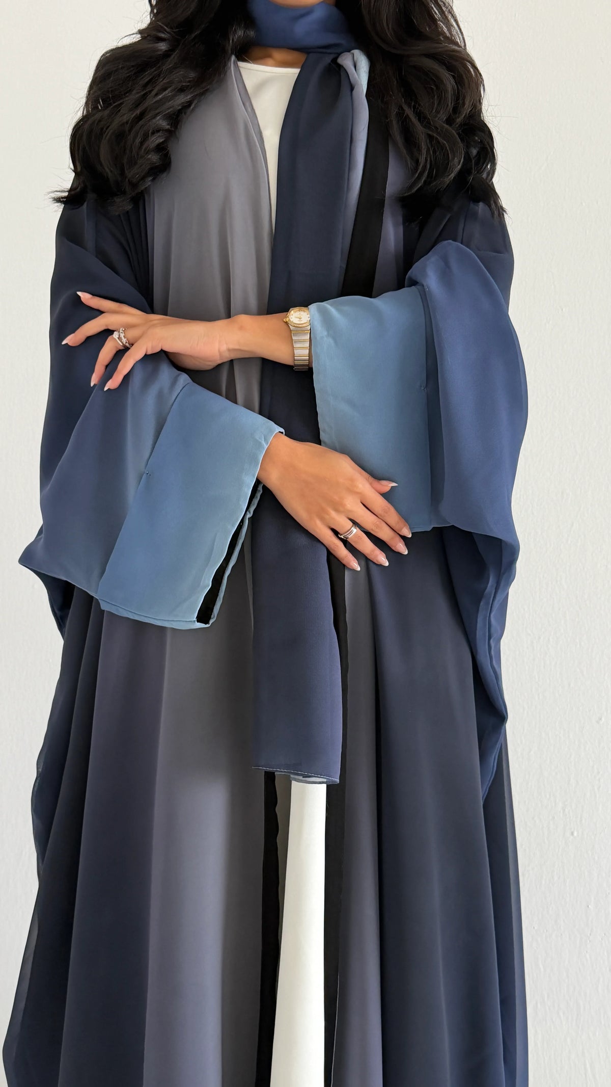 MWT5153 - عبايه شيفون مبطن كحلي اومبريه - Aya