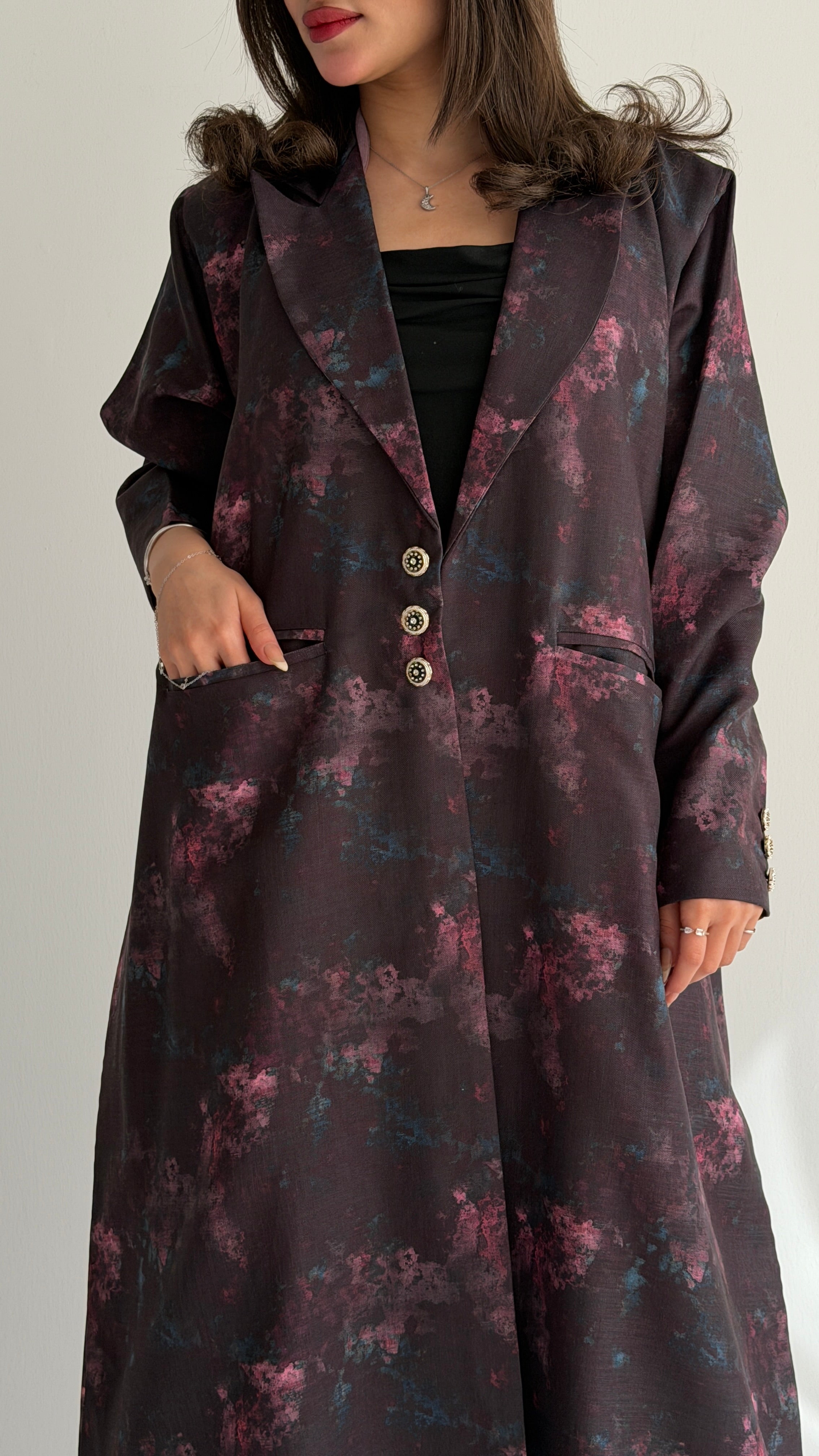 MWT1037 -  عباية بليزر طباعة | Printed Blazer Abaya - Aya